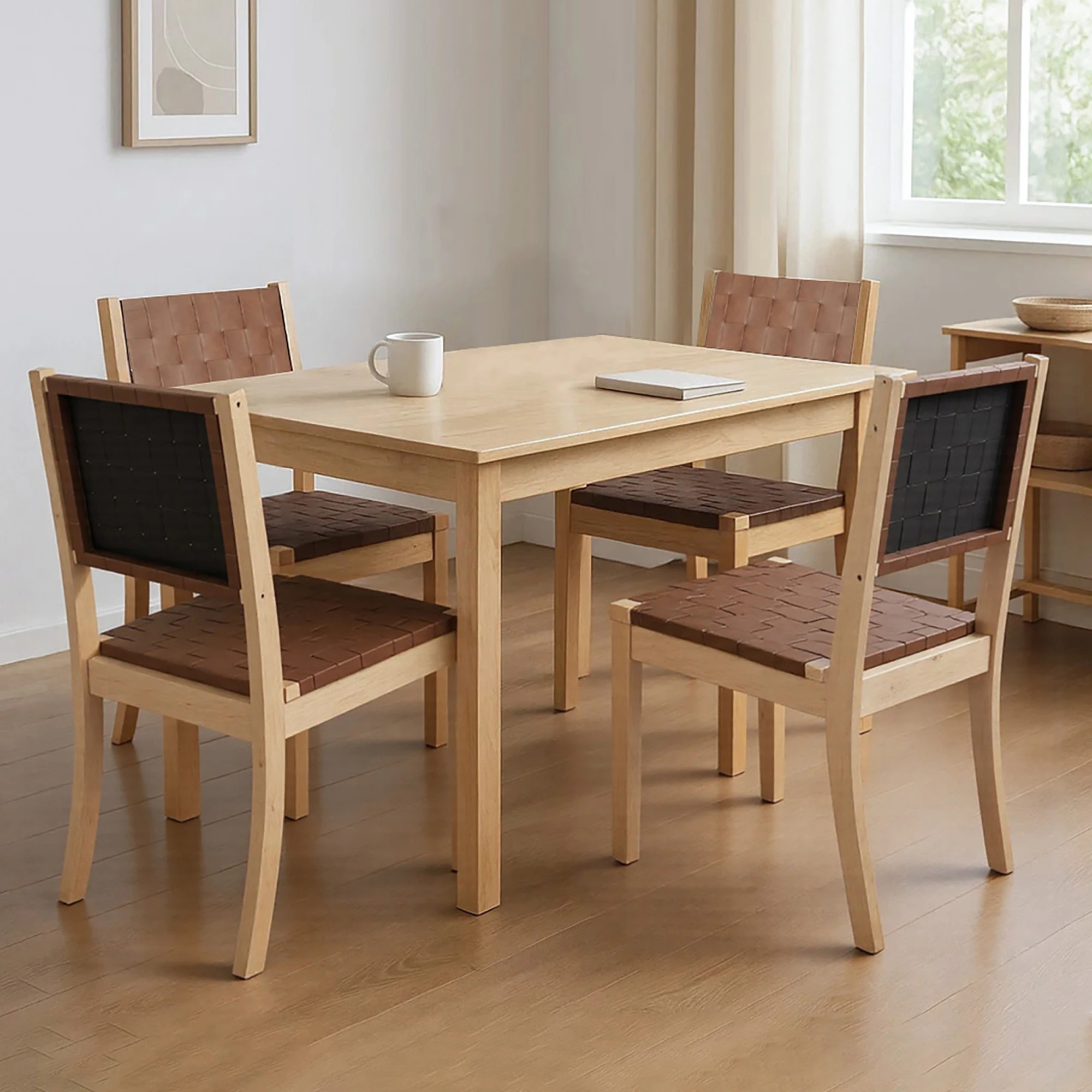 8 Levede 4x Dining Chairs PU Solid Beech Wood - Natural, 8 of 8