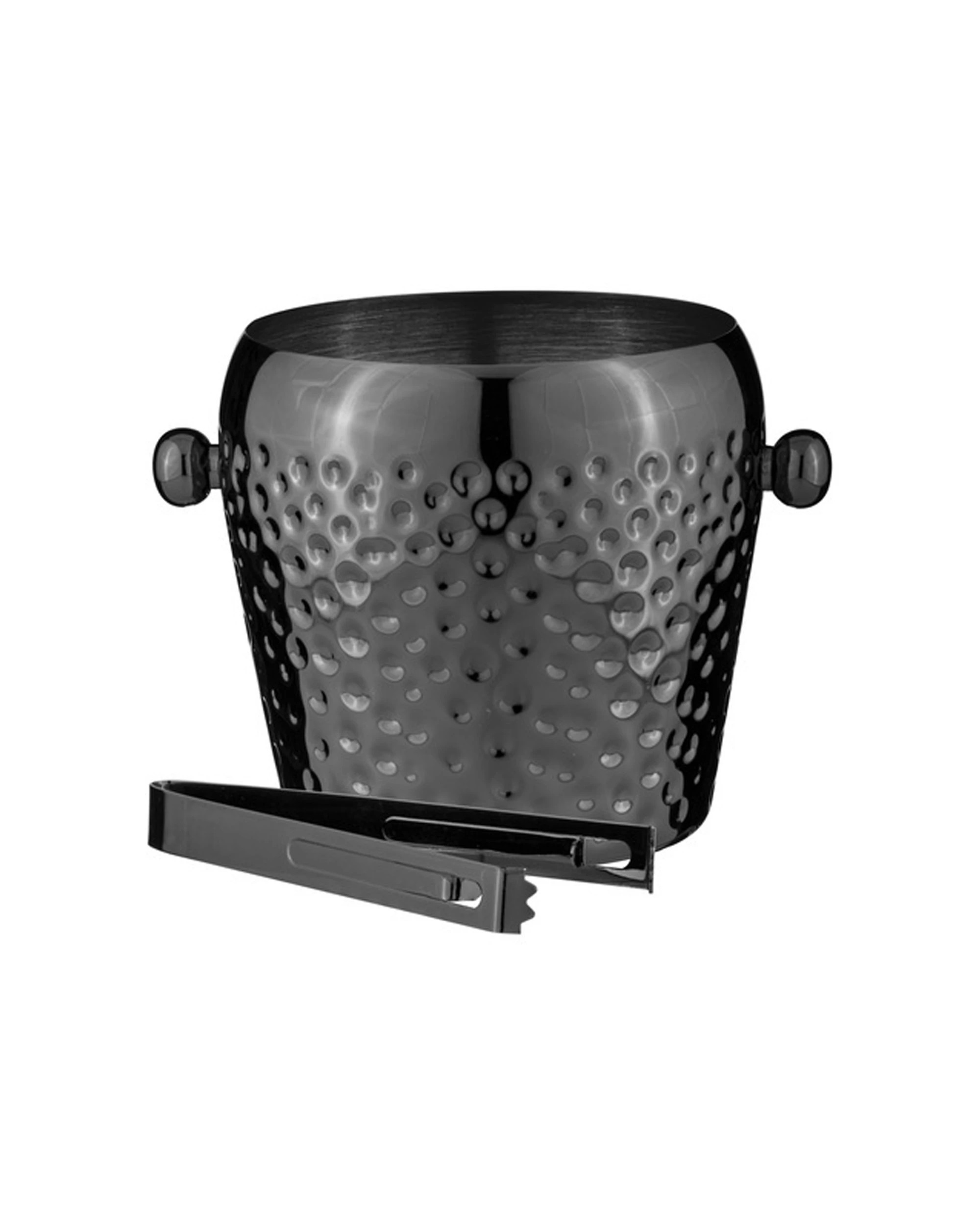1 Spencer Hammered Stainless Steel Ice Bucket With Tongs 13cm - Black, 1 of 2