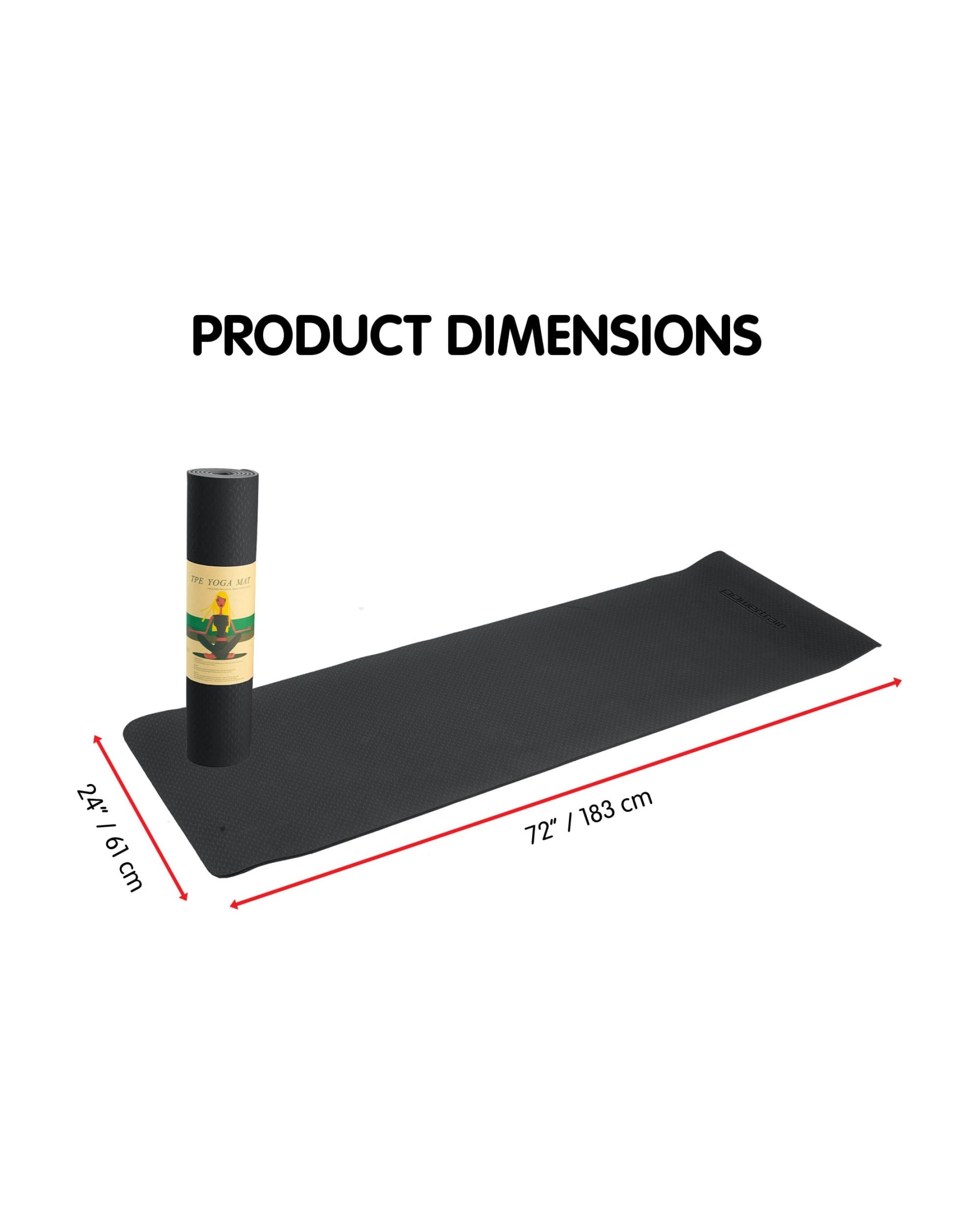 2 Powertrain TPE Pilates Exercise Yoga Mat Workout 6mm Home Gym 183cm - Black, 2 of 7