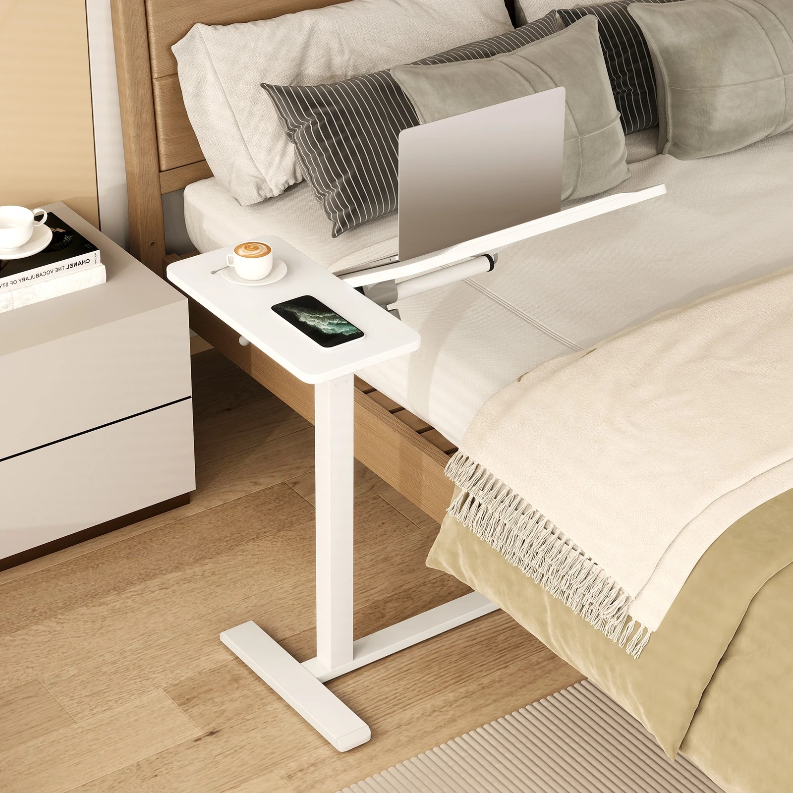 2 Costway Moblie Overbed Desk Height Adjustable Standing Laptop Cart Table w/Tilting Tabletop, 2 of 3