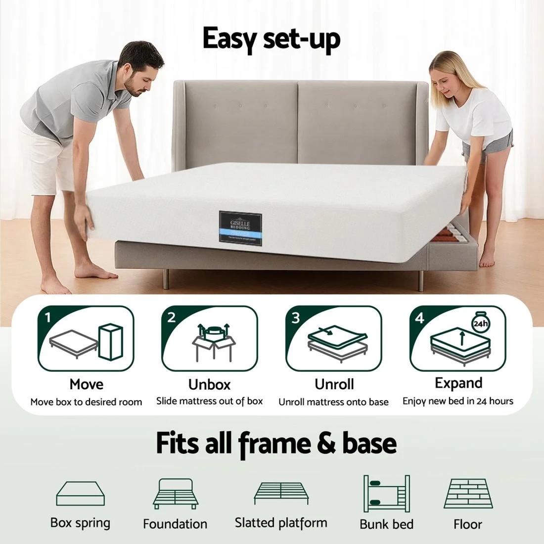 5 Giselle 20cm Memory Foam Mattress Green Tea Double - White, 5 of 5