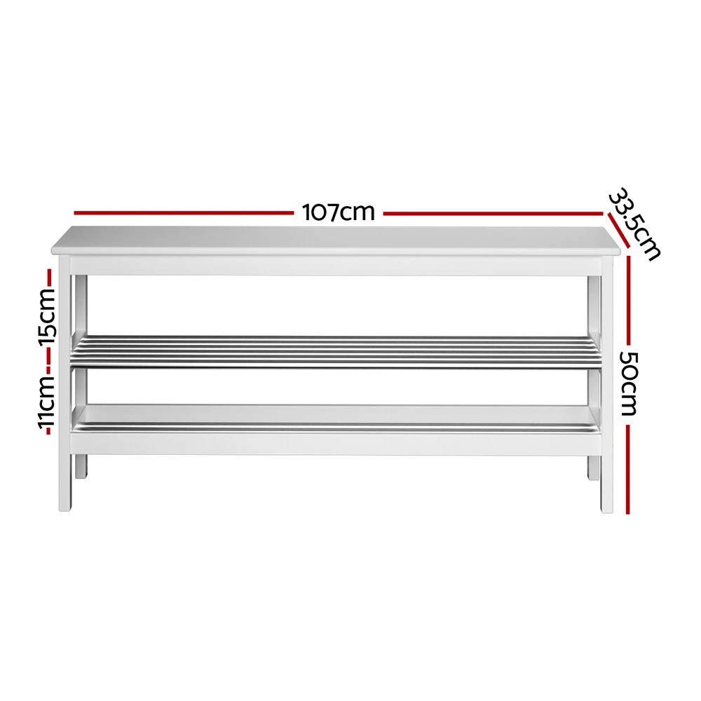 2 Artiss Shoe Rack Cabinet Bamboo Bench 10 Paris - White, 2 of 5
