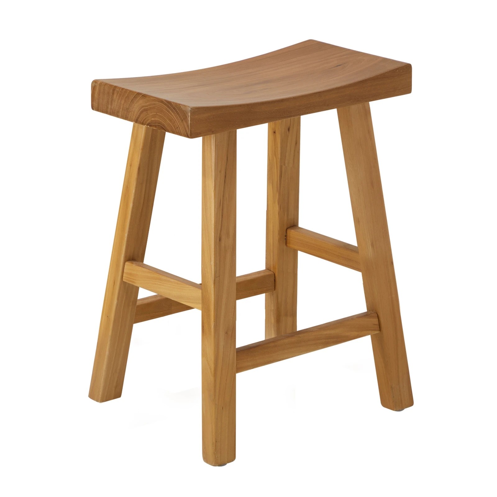 1 Oikiture Wooden Stool Elm Wood Kitchen Dining Stool Café Seat Timber - Natural, 1 of 9