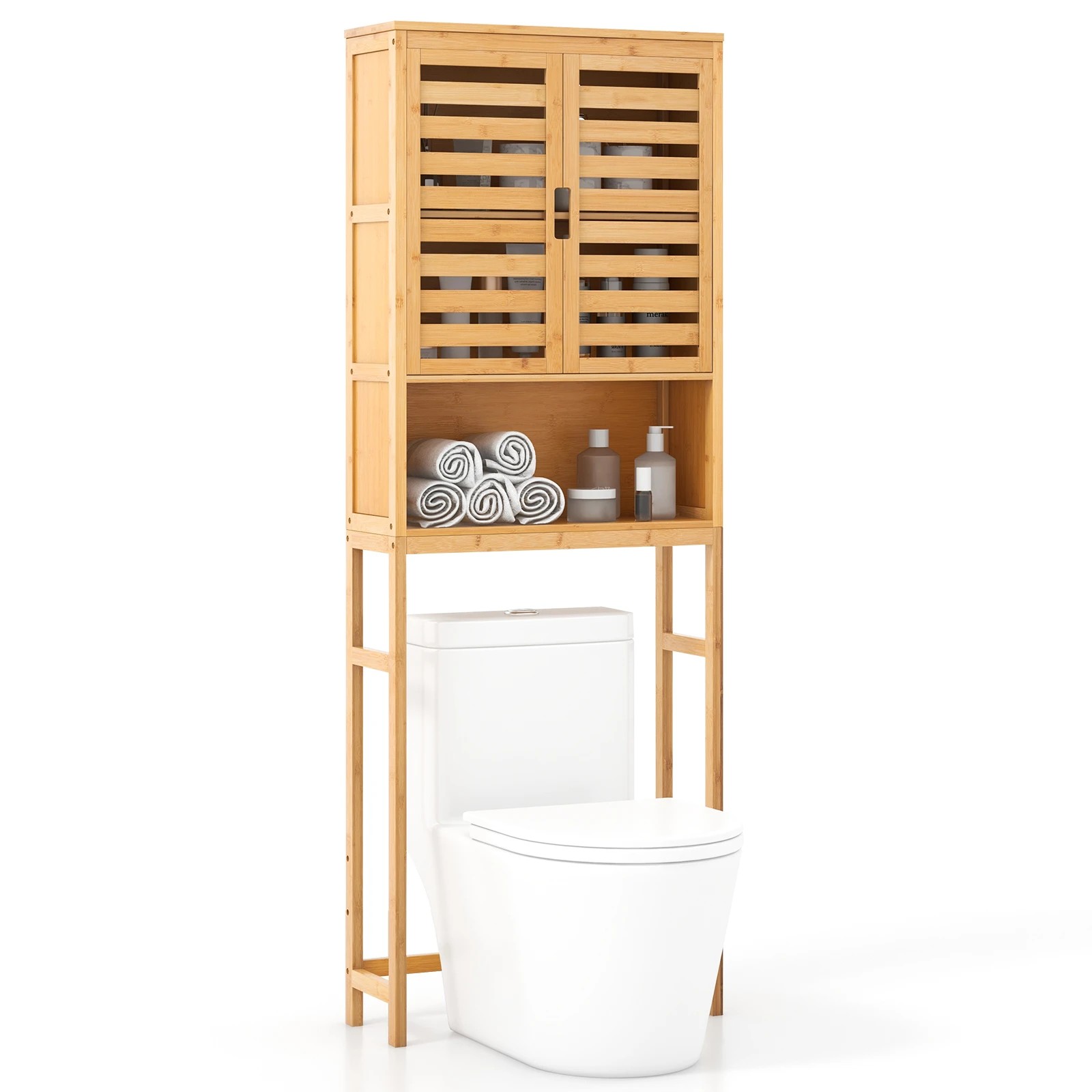 4 Costway 3-Tier Bamboo Over Toilet Storage Cabinet Bathroom Space Saver Organizer, 4 of 4
