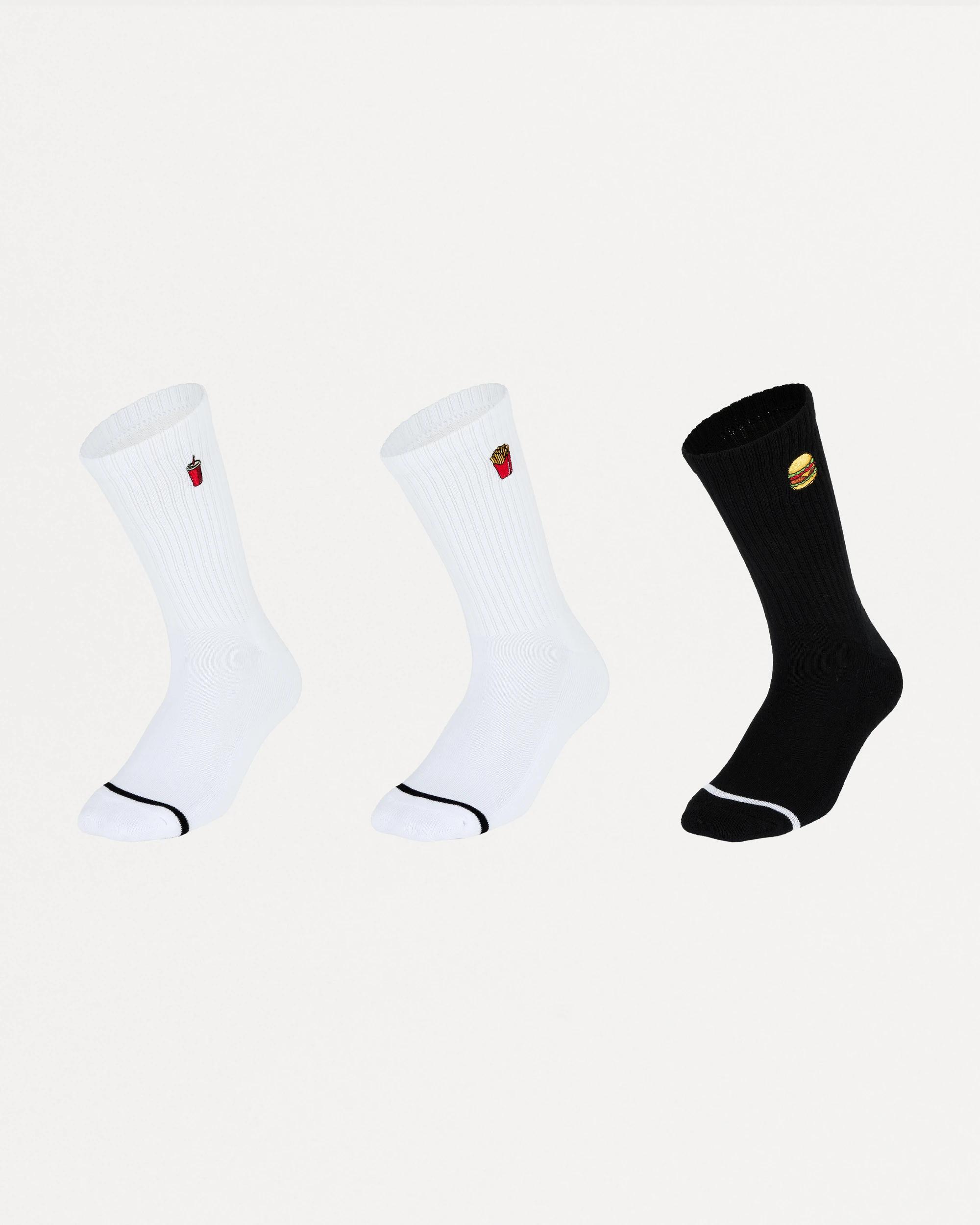 1 3 Pack Ribbed Crew Embroidered Socks Multi Food, 1 of 3