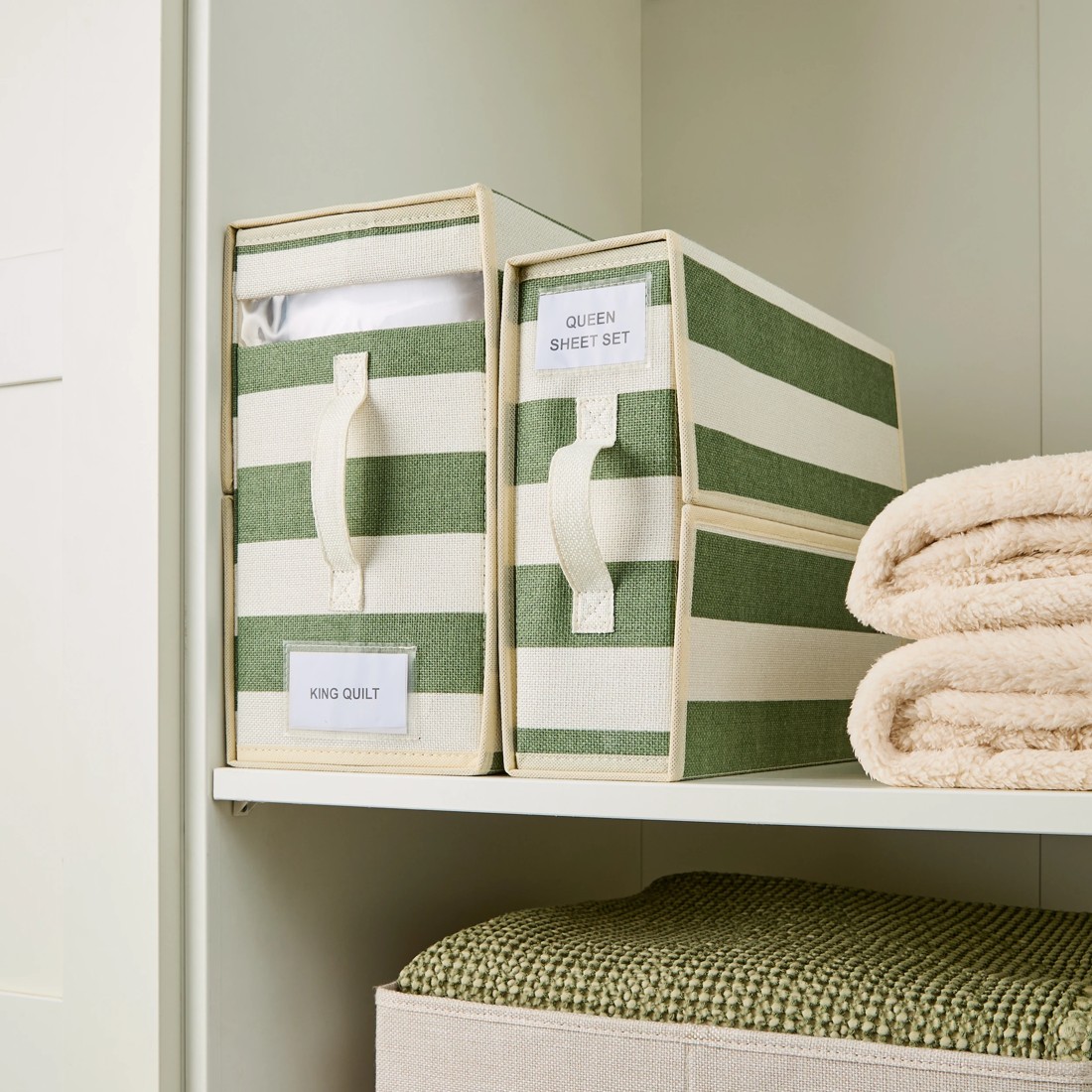 1 Linen Look Bed Linen Box - Green Stripe, 1 of 10