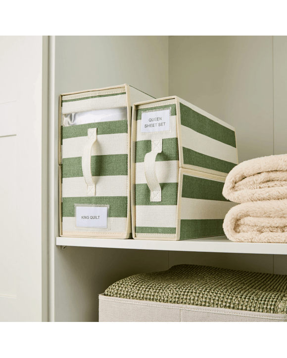Linen Look Bed Linen Box - Green Stripe