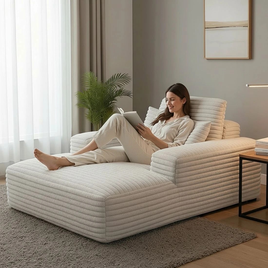 7 Artiss Sofa Bed Lounge Chair Recliner Couch Reading Chairs Sleeper Cloud Sofas Faux Fur Fabric - Beige, 7 of 7