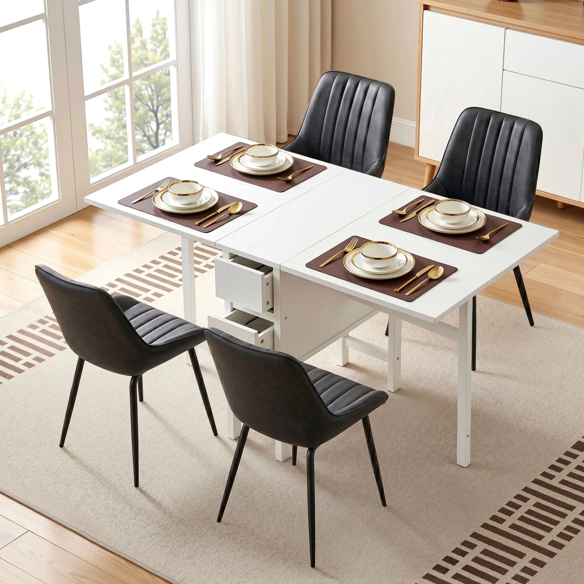 4 Artiss Dining Table and Chairs Set 5pcs Foldable Kitchen Furniture with 2 Drawers - Multi, 4 of 10