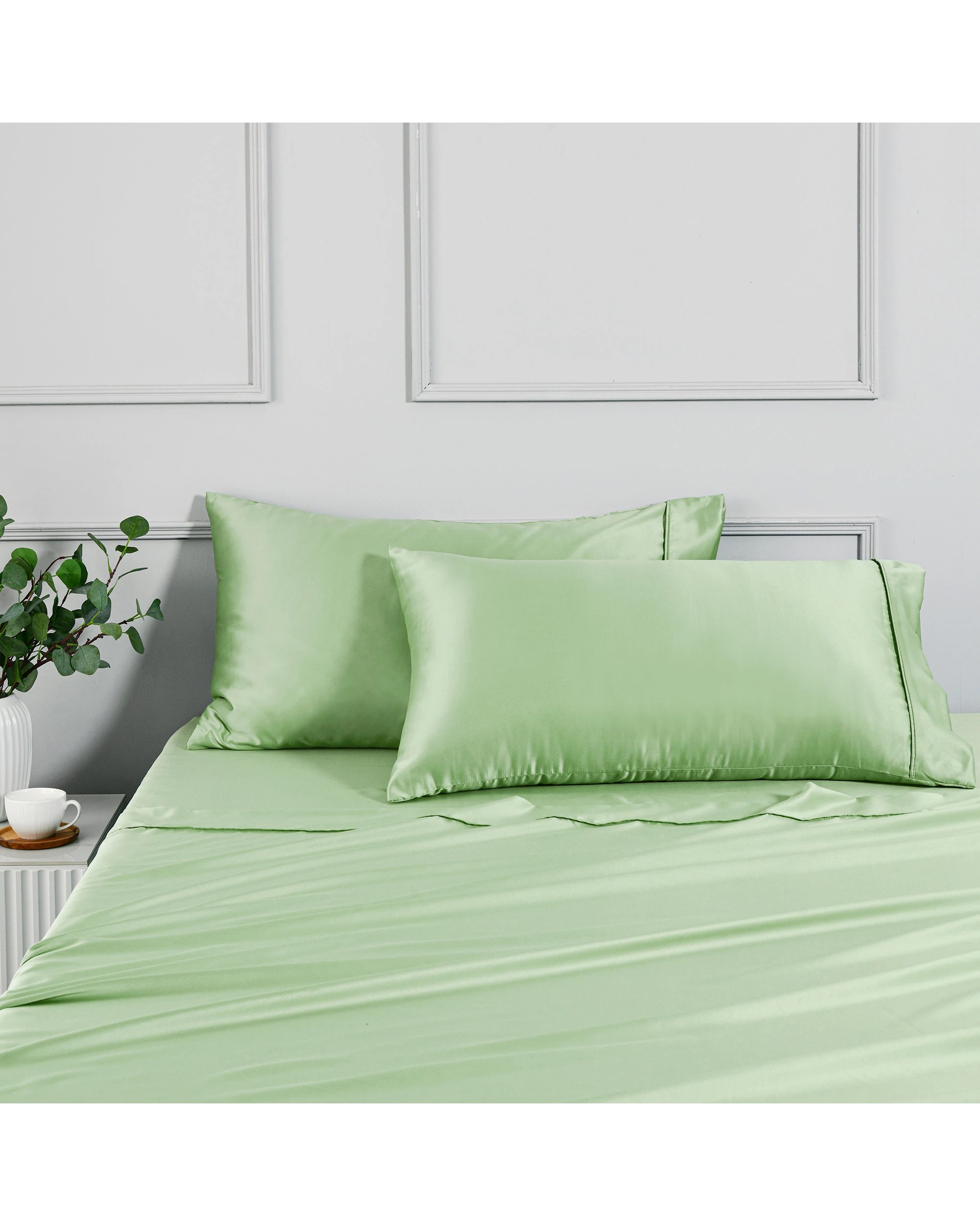 1 Dreamaker Matte Satin King Pillowcase Twin Pack - Sage, 1 of 5