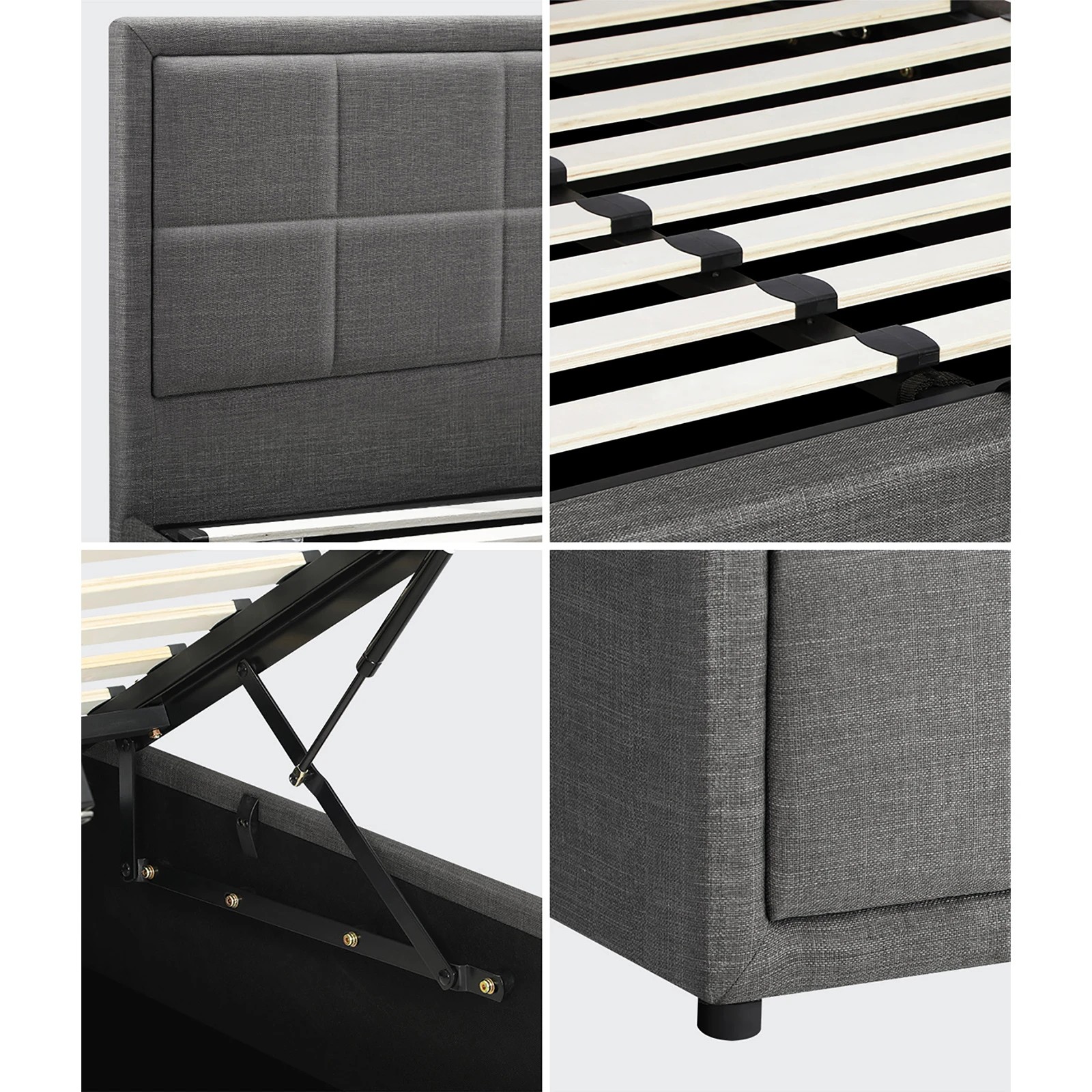 7 Oikiture Bed Frame King Single Gas Lift Storage Base Fabric - Grey, 7 of 10