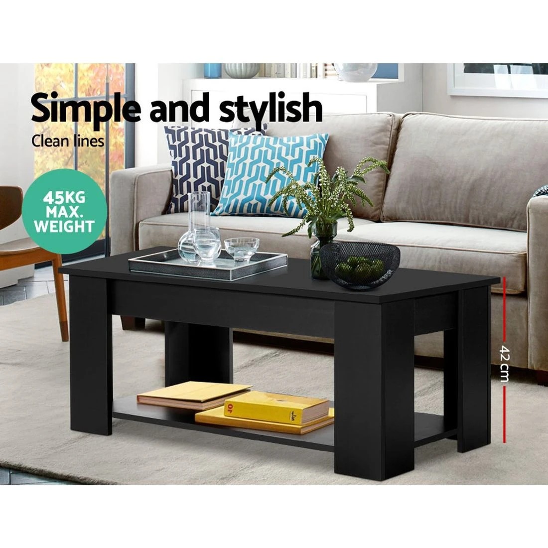 4 Artiss Coffee Table Lift-top Coffee Table - Black, 4 of 8