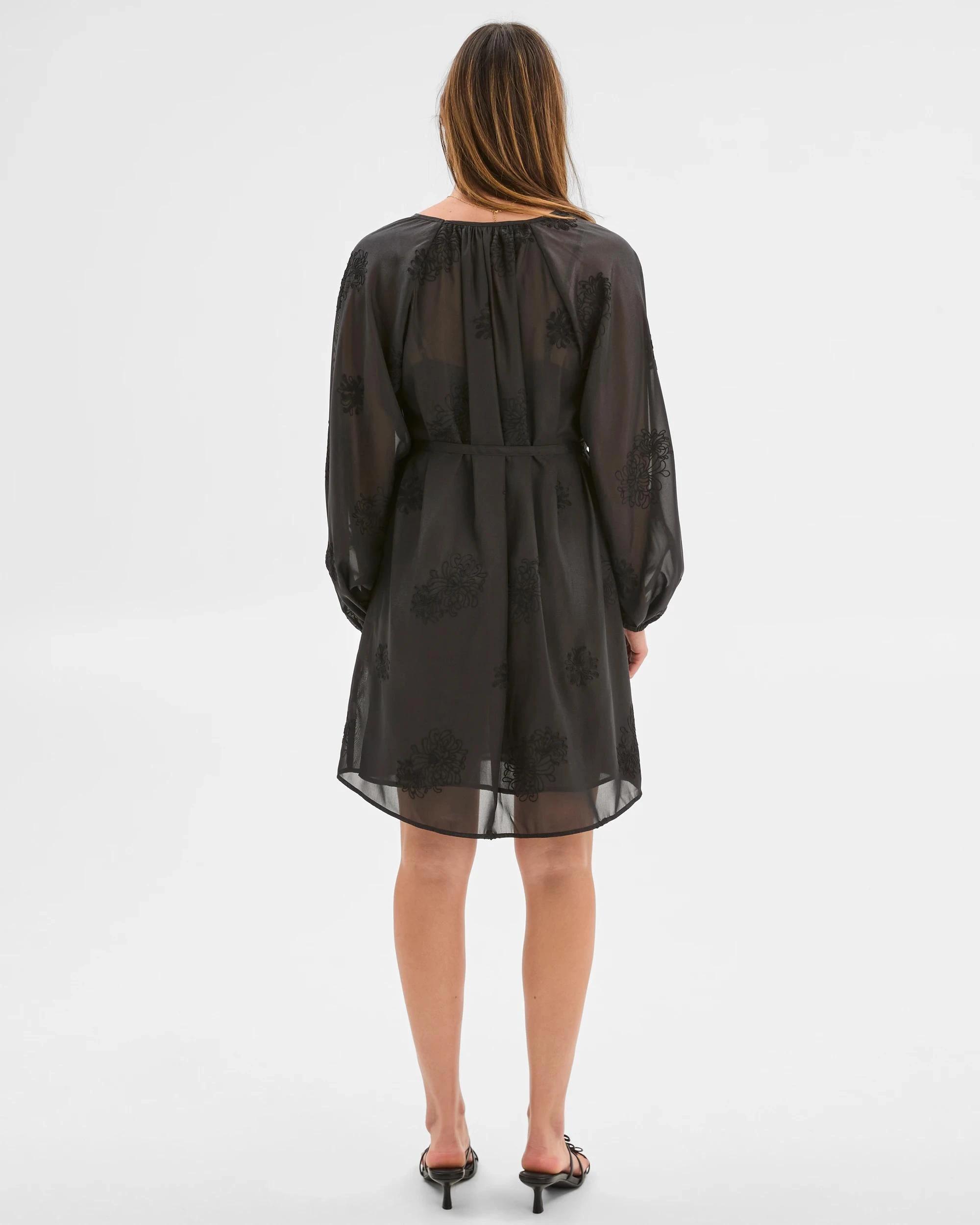 6 Preview Long Sleeve Embroidered Detail Mini Dress BLACK, 6 of 6