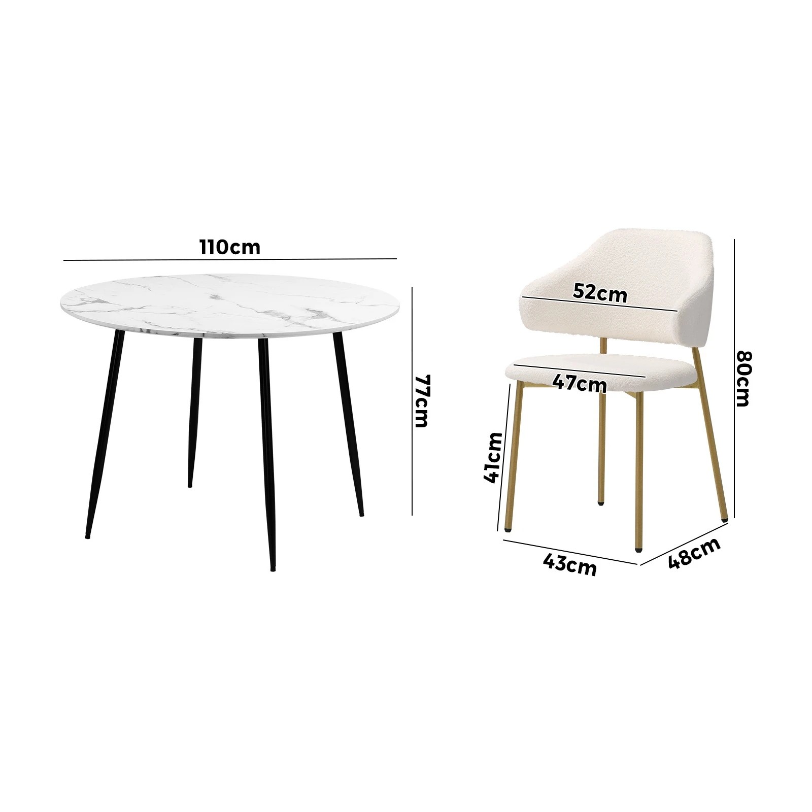 9 Oikiture 110cm Round Dining Table With 4pcs Dining Chairs Accent Sherpa Gold Metal Legs
 - Multi, 9 of 10