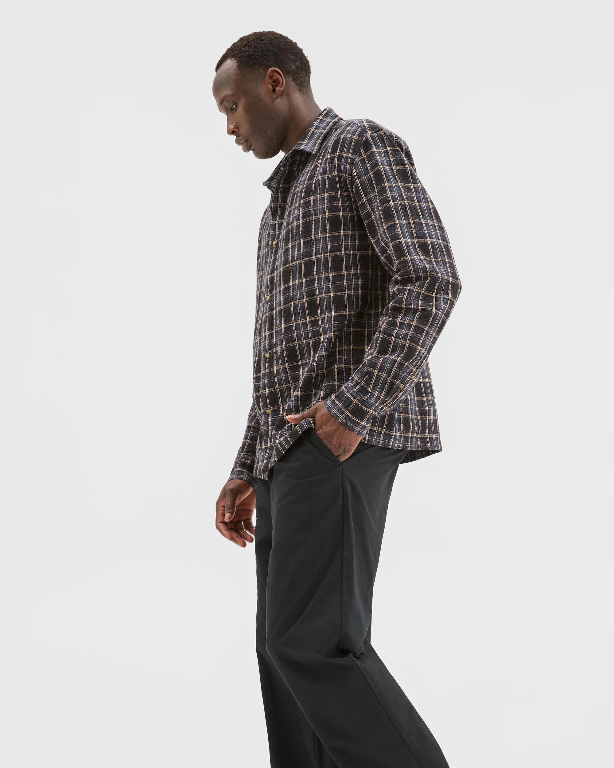 3 Commons Australian Cotton Boxy Fit Long Sleeve Textured Shirt GREY LARGE CHECK, 3 of 6