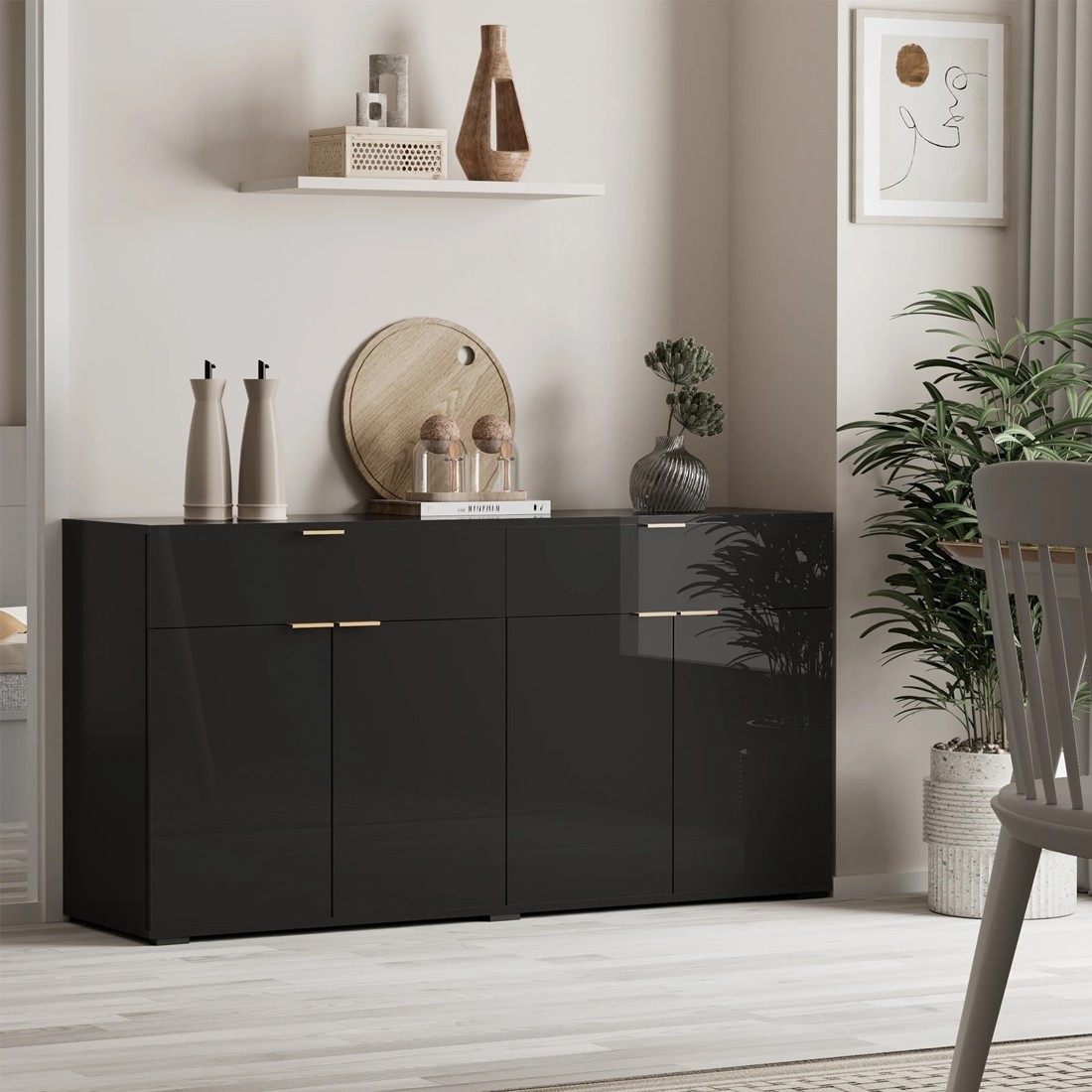 2 Oikiture Sideboard Buffet High Gloss
 - Black, 2 of 10