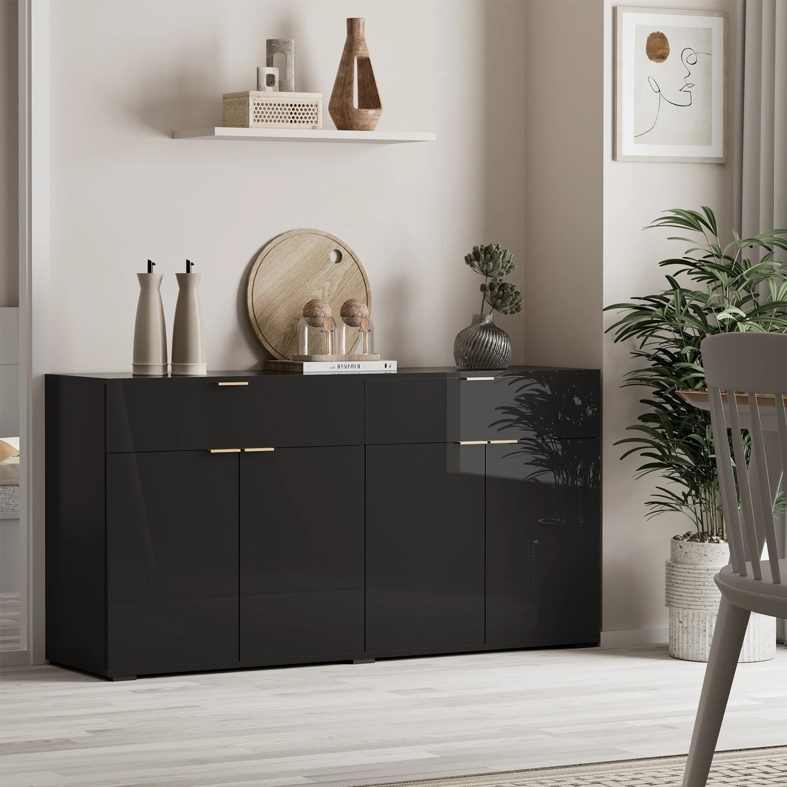 2 Oikiture Sideboard Buffet High Gloss
 - Black, 2 of 10