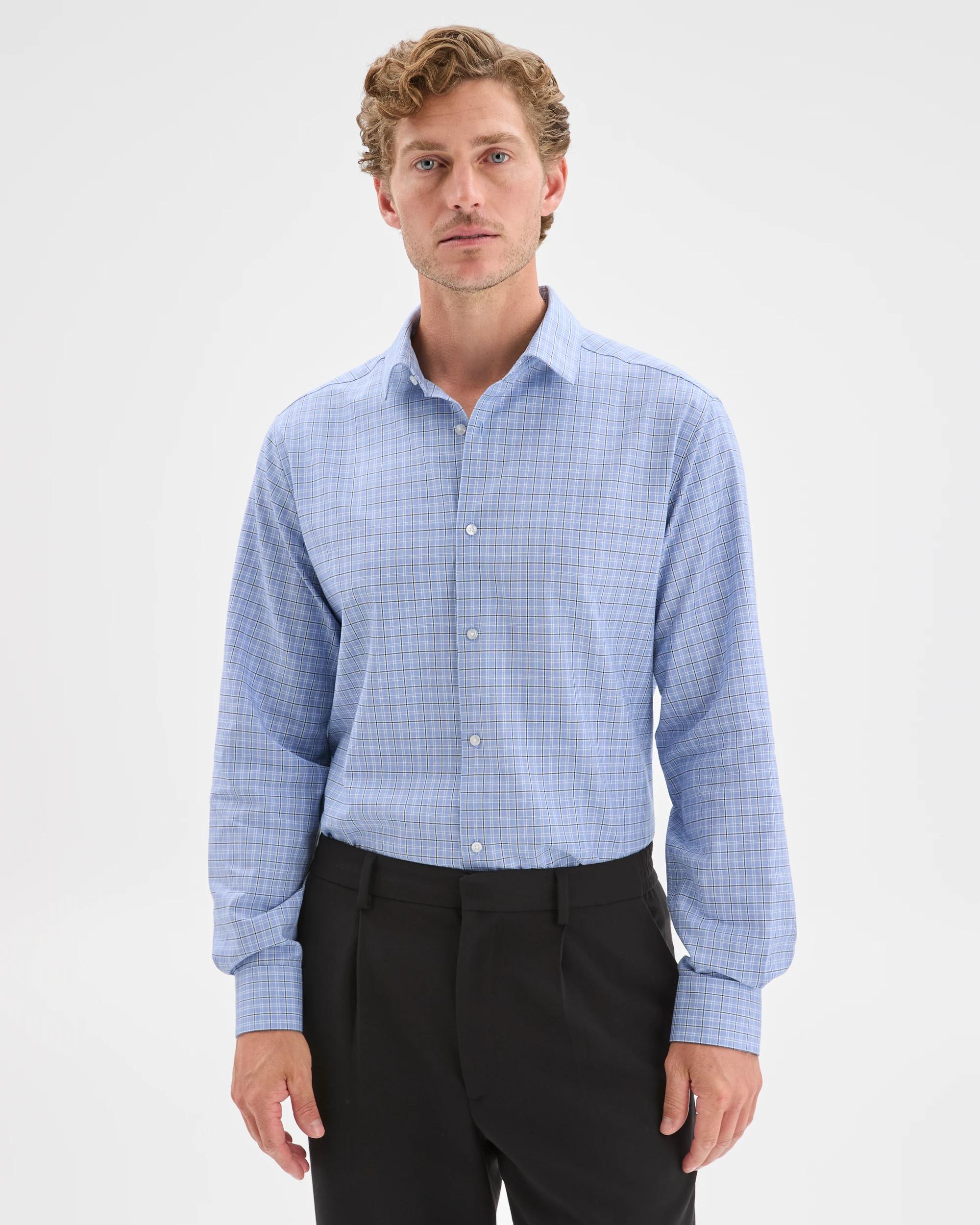 4 Preview Australian Cotton Tile Check Business Shirt CHAMBRAY, 4 of 7
