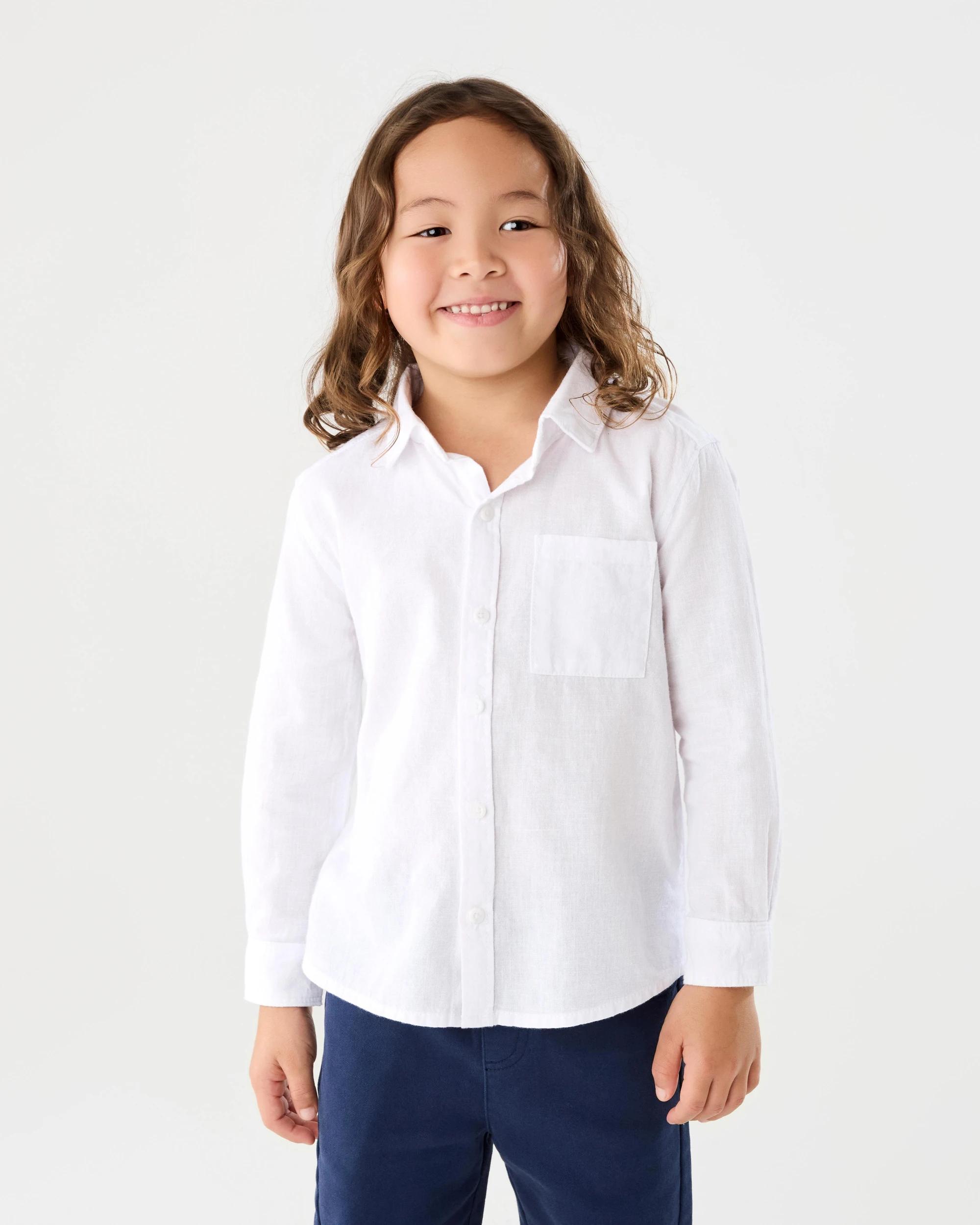 1 Long Sleeve Linen Shirt White, 1 of 9