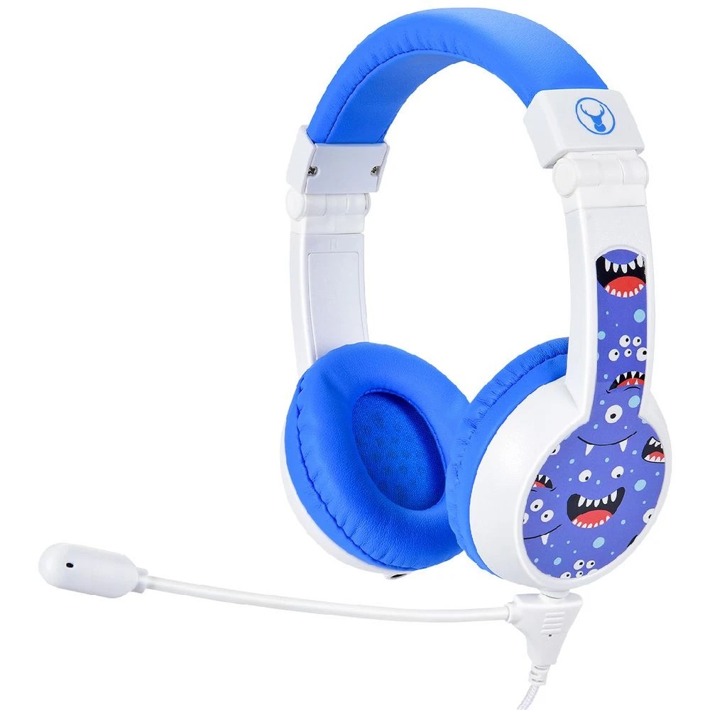 1 BONELK My-Style Kids Wired Headphones w Boom Mic White/Blue, 1 of 8