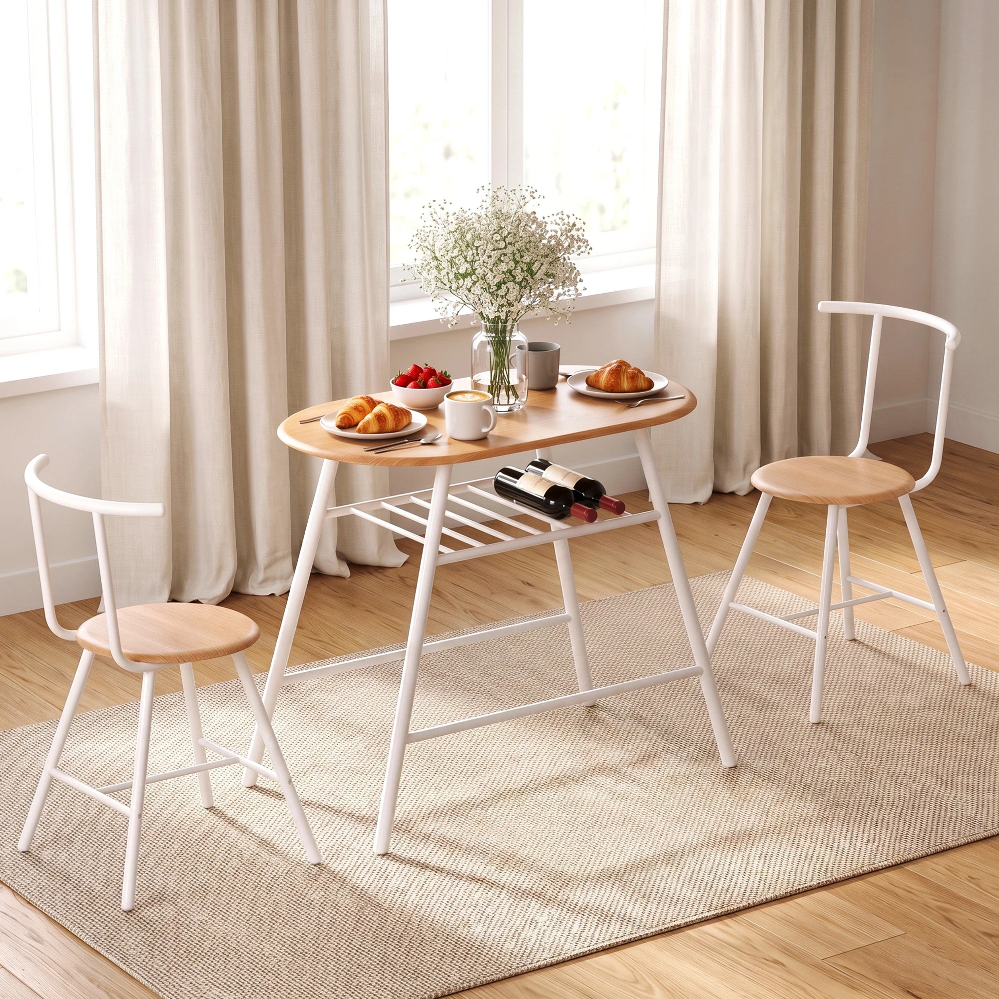 4 Artiss Oval Dining Table Set 3PC Space-Saving Bistro Kitchen Storage Wine Rack - Multi, 4 of 10