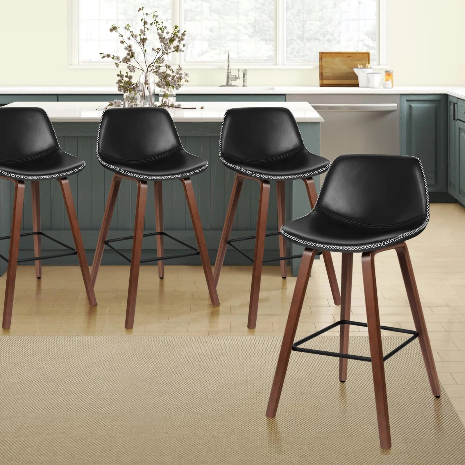 10 Alfordson 4x Wooden Bar Stools Noah Kitchen Dining Chair Vintage Retro - Black, 10 of 10