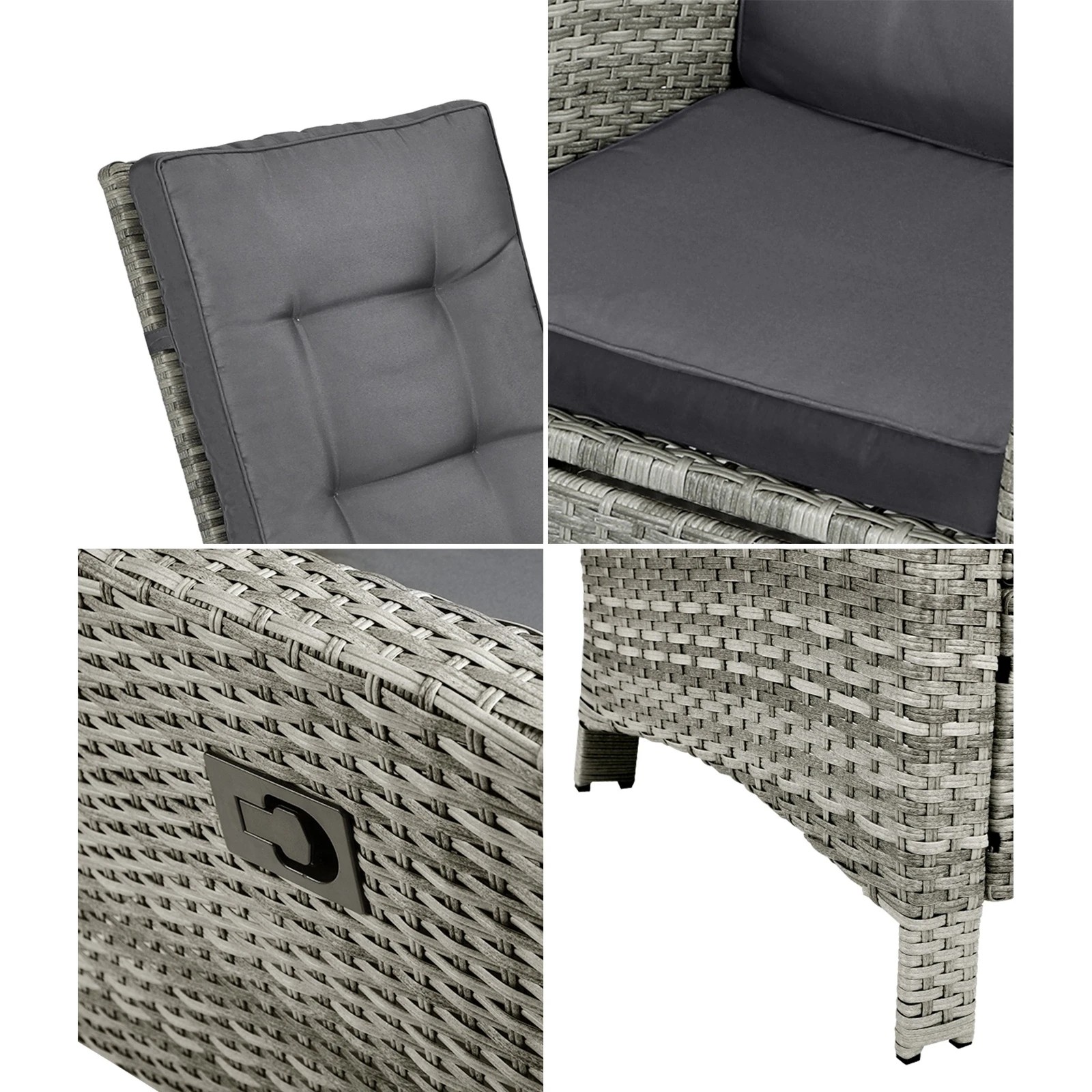 7 Livsip Recliner Chair Outdoor Sun Lounge Setting Wicker Sofa Patio Furniture 3pc
 - Grey, 7 of 10