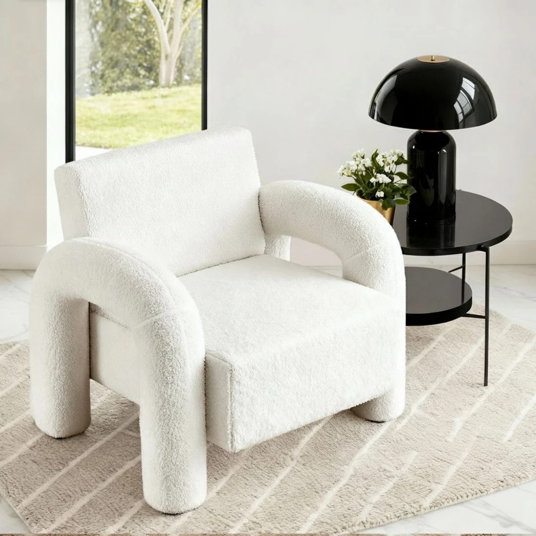 4 Artiss Armchair Accent Chair Lounge Sofa Couch Curved Seat Boucle - White, 4 of 6