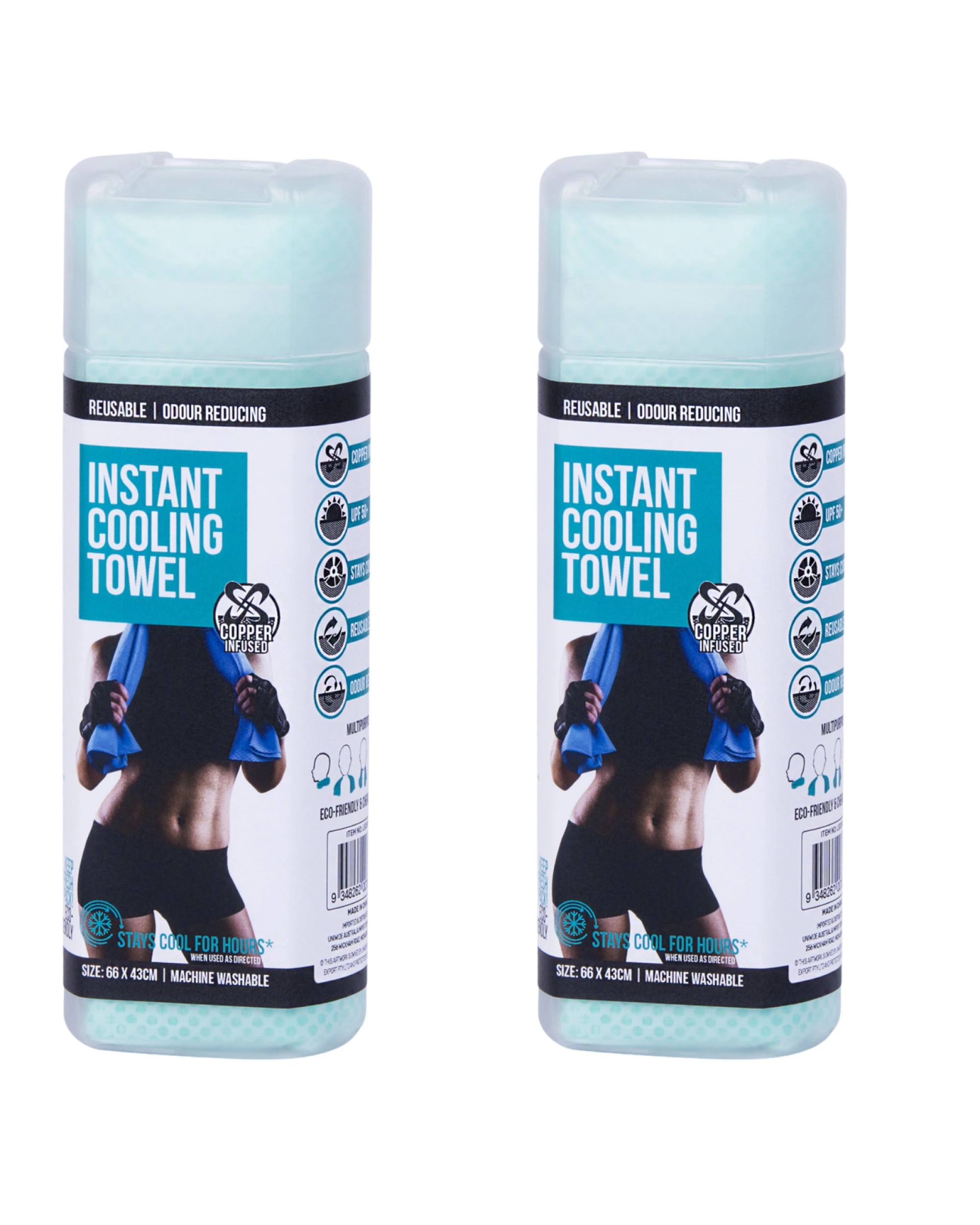 1 BR Sports 2x INSTANT COOLING TOWEL UPF 50+ Ice Cold Sport Sweat Absorbing Leisure 66x43, 1 of 4