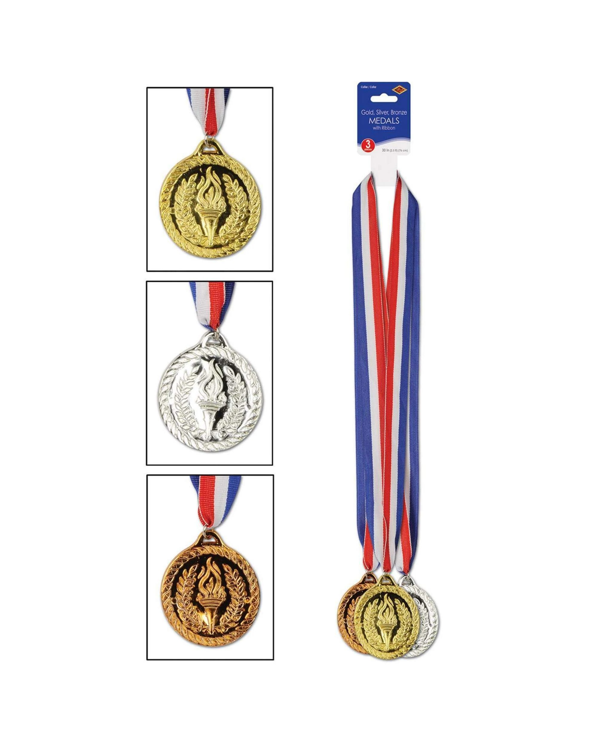 1 Beistle Plastic Medals Pack of 3 - Gold Silver & Bronze, 1 of 1