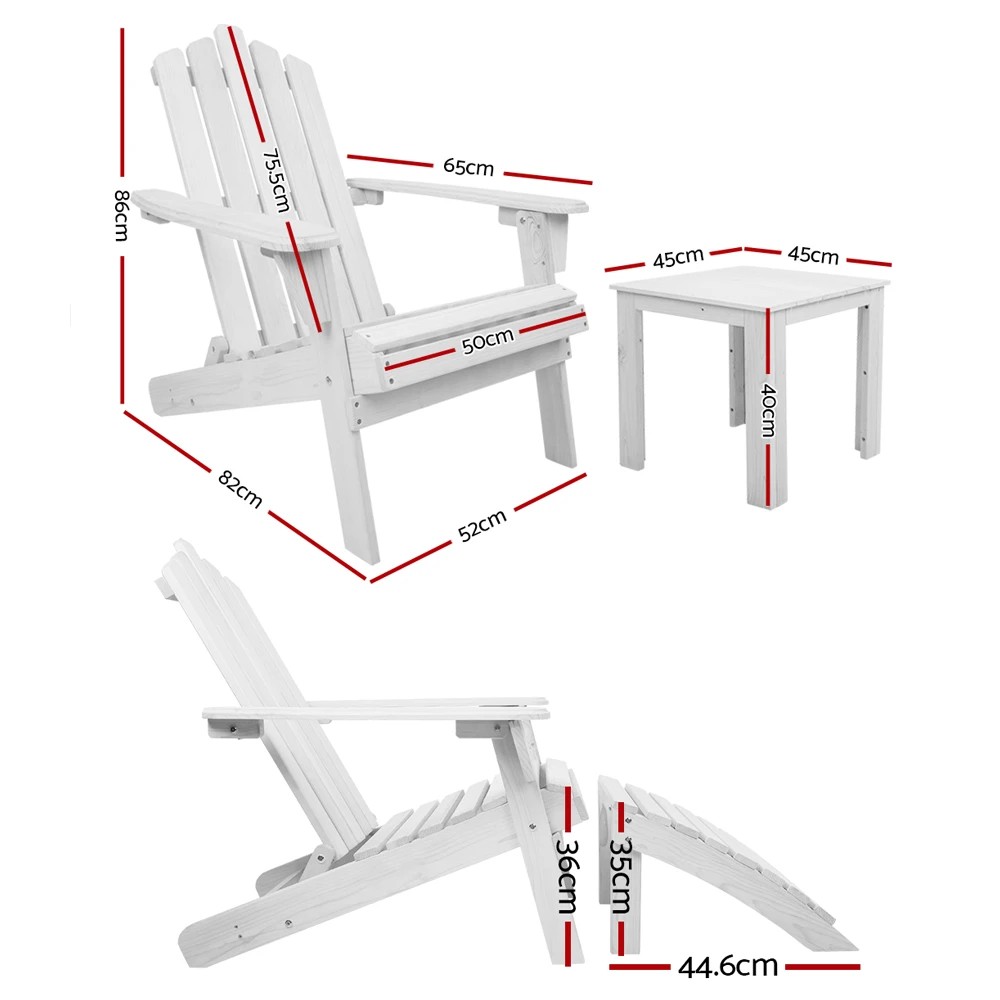2 Gardeon 5PC Adirondack Outdoor Table and Chairs Wooden Sun Lounge Patio - White, 2 of 6