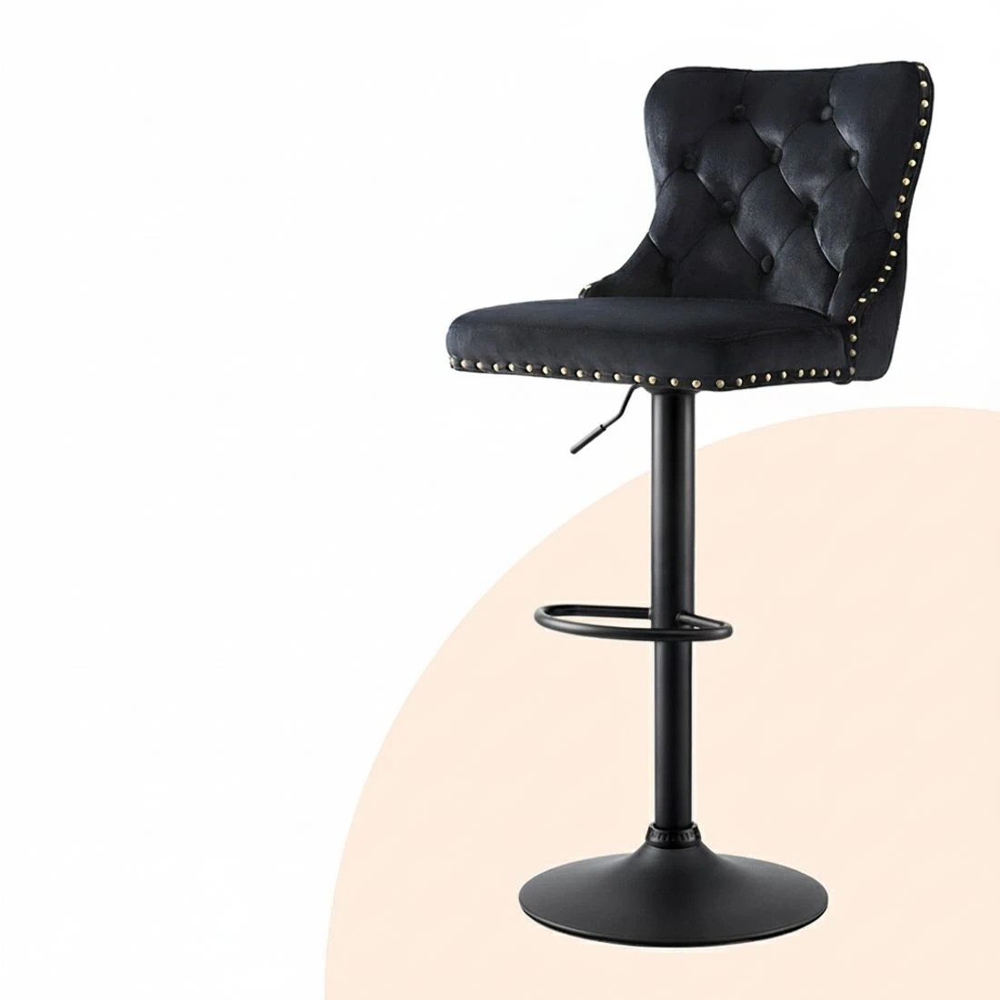 5 Artiss 2x Velvet Bar Stool Adjustable Height Nailhead Trim Kitchen Counter Stool - Black, 5 of 5