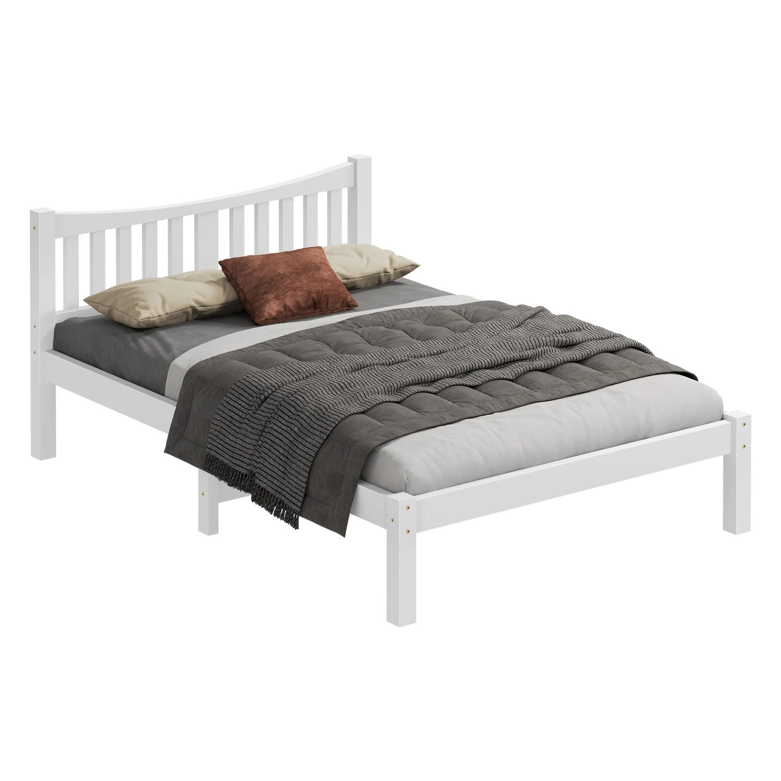 1 Alfordson Bed Frame Wooden Double Size Solid Pine Timber Base Cambrie - White, 1 of 10