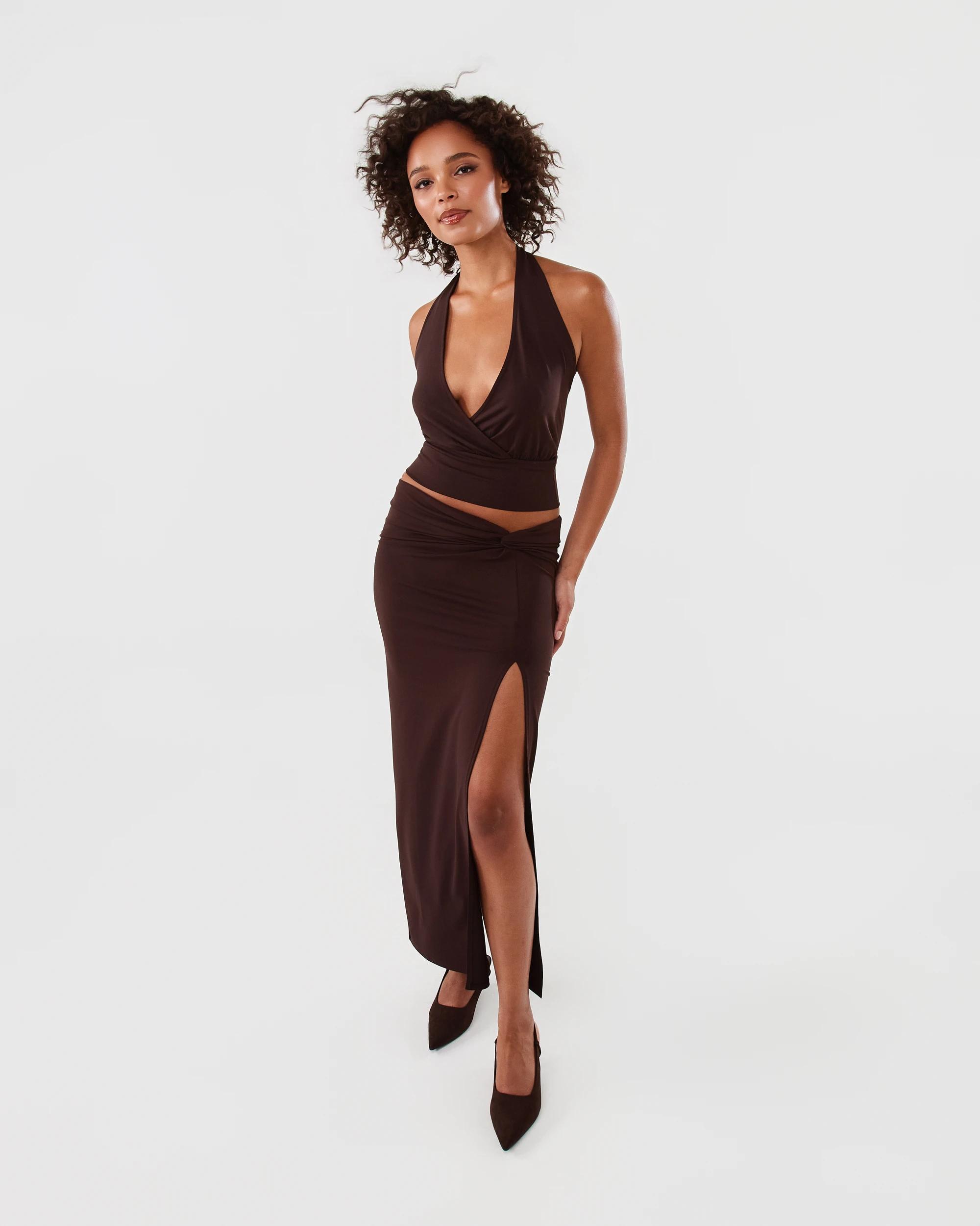 2 Jersey Halter Wrap Top Choc Plum, 2 of 9