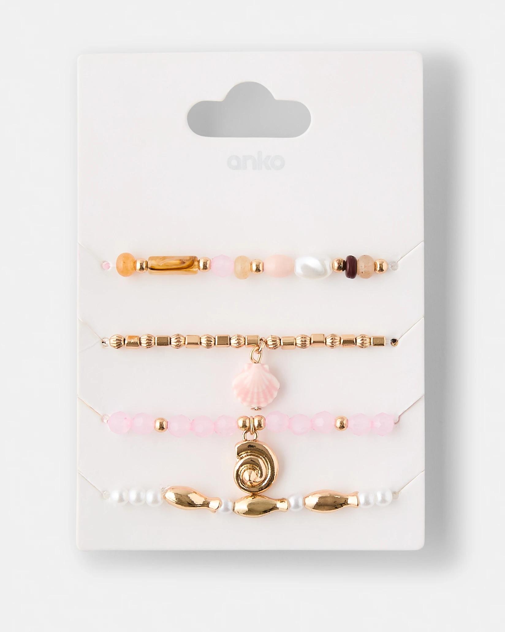 7 4 Pack Stretch Bracelets - Pink, White, Brown and Gold Tone Pink, 7 of 7