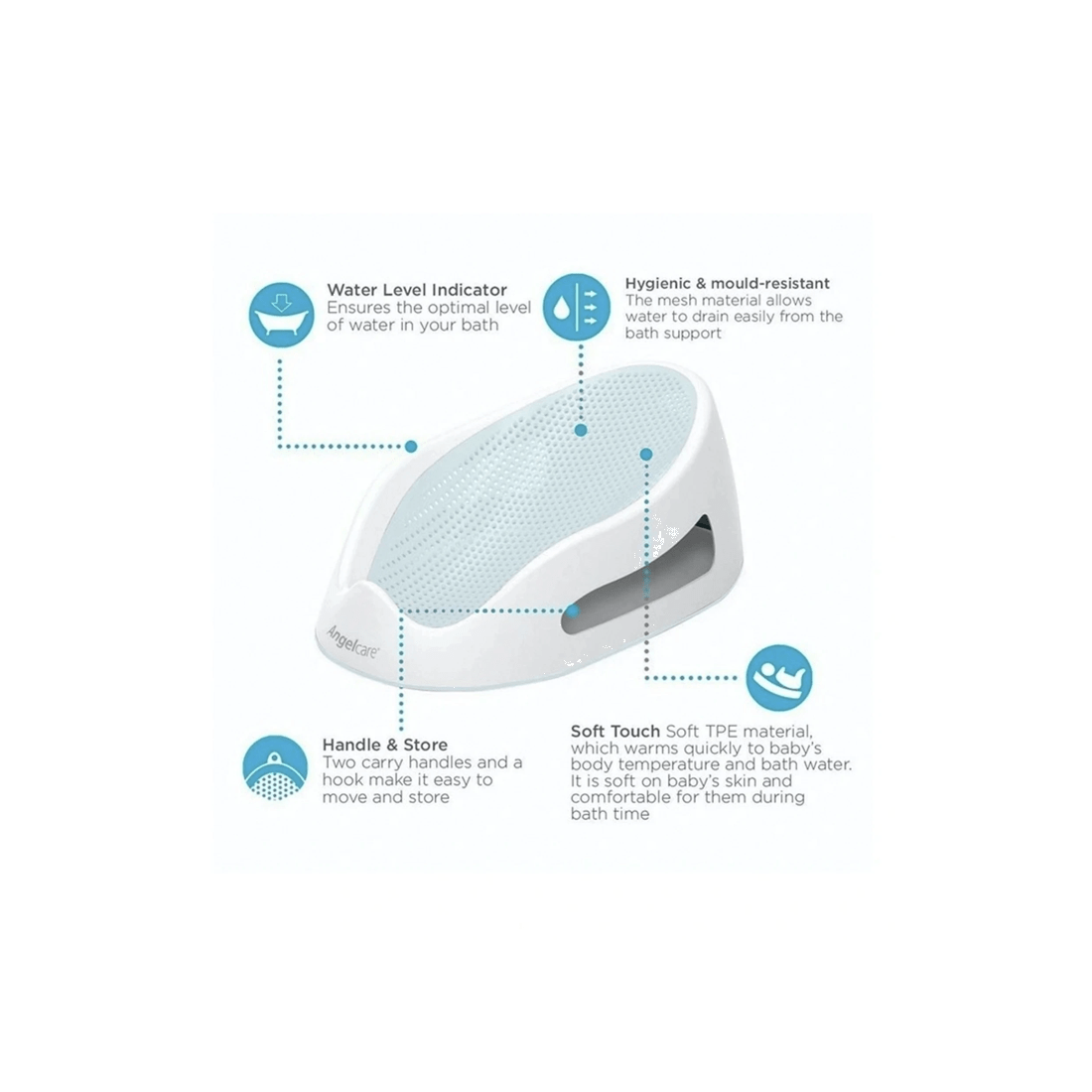 4 Angelcare Bath Support 0-6 Months Baby Bath Support Light Durable Hygienic - Blue, 4 of 5