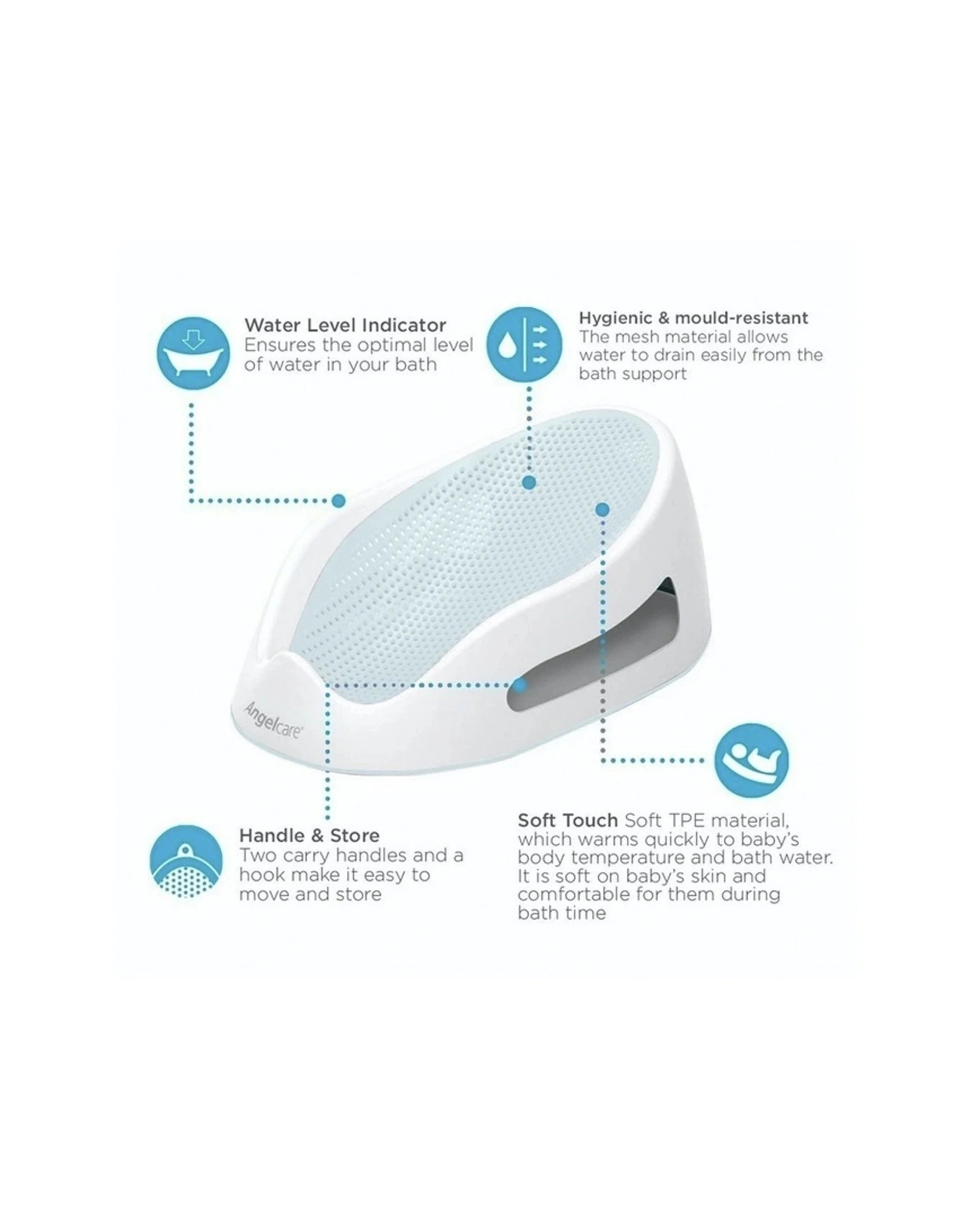5 Angelcare Bath Support 0-6 Months Baby Bath Support Light Durable Hygienic - Blue, 5 of 8