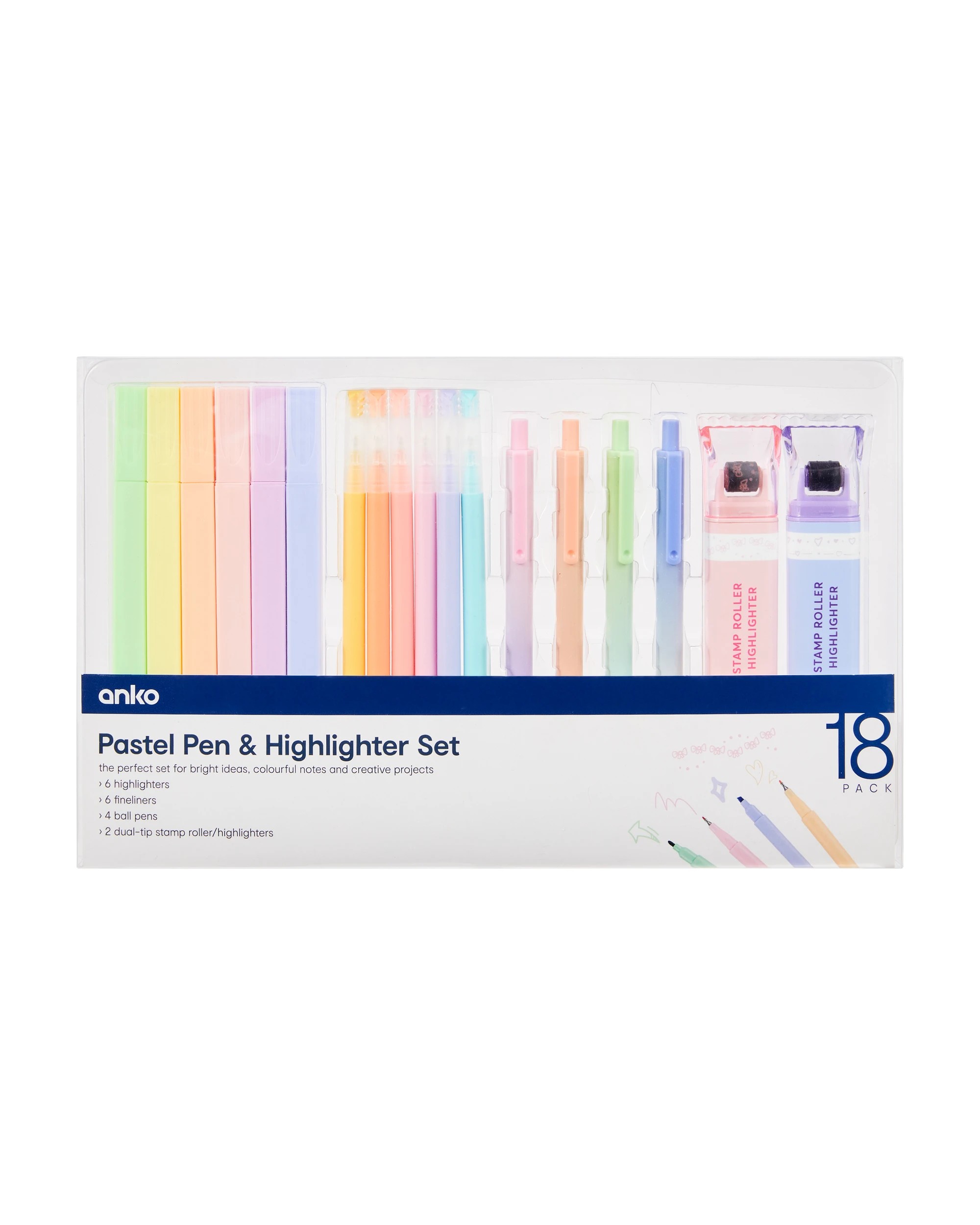 18 Pack Pastel Pen and Highlighter Set - Kmart