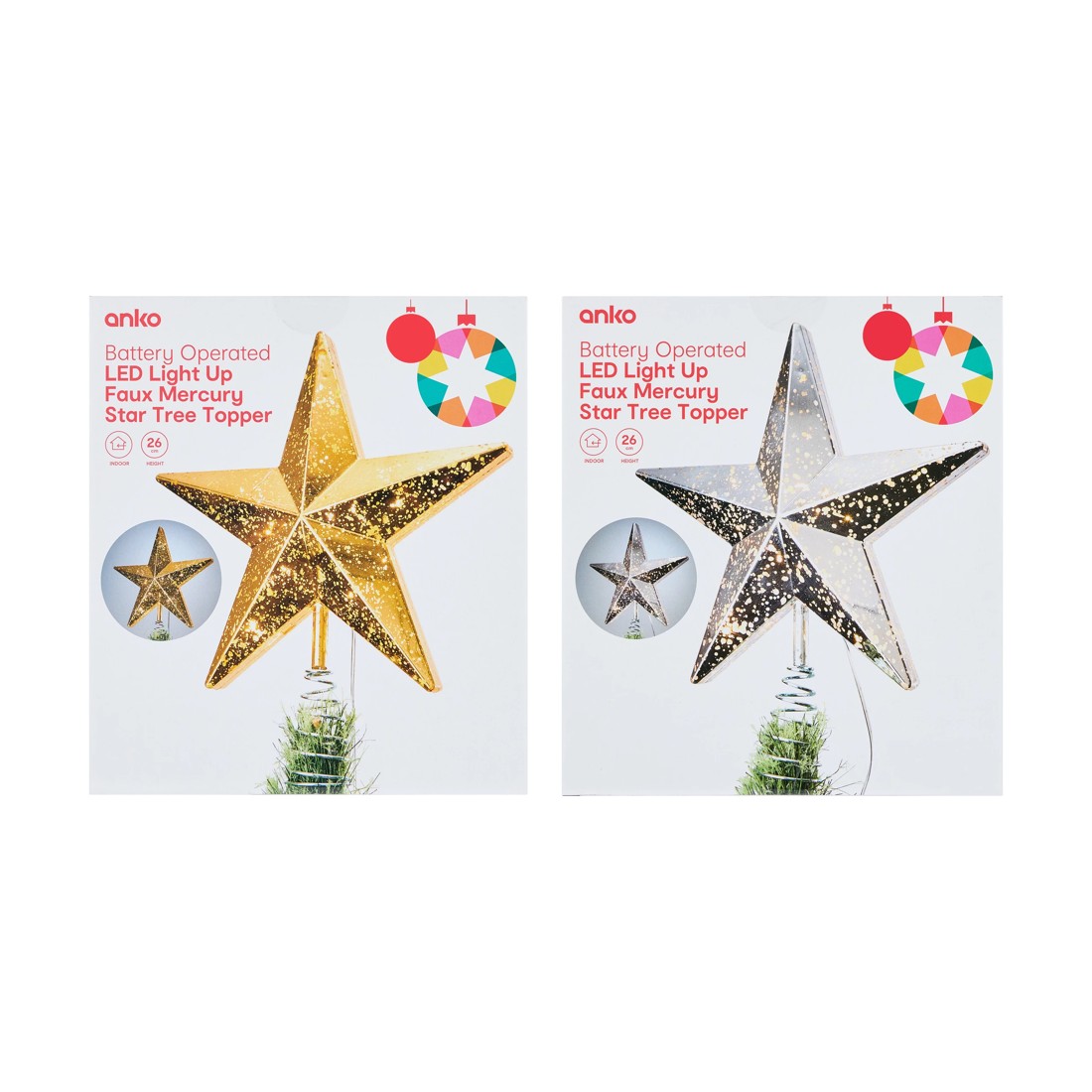 10 LED Light Up Faux Mercury Star Tree Topper - Assorted, 10 of 10