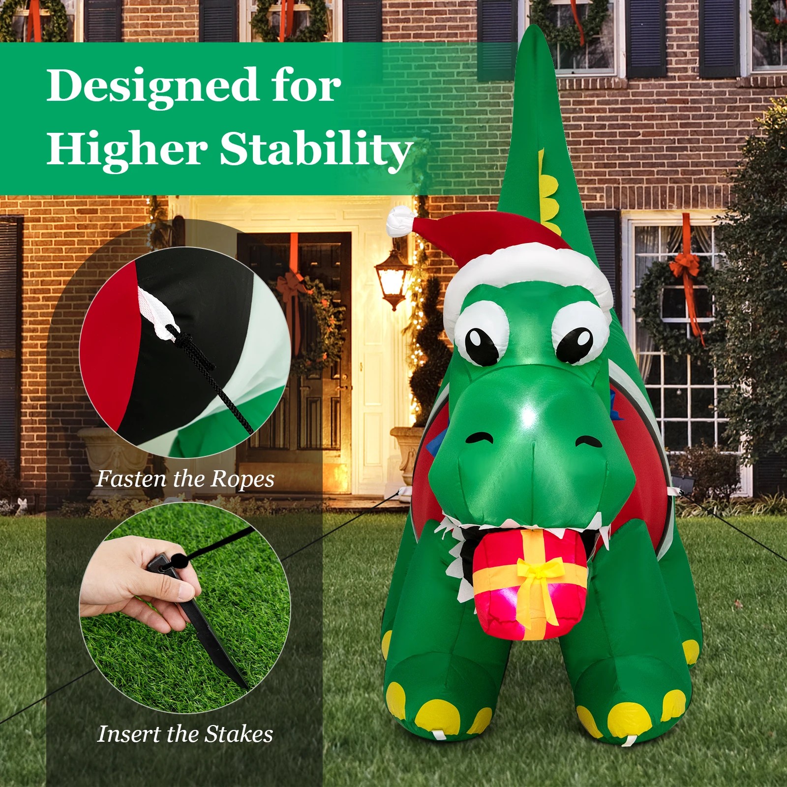 8 Costway 1.85M Christmas Inflatables Dinosaur & Gift Box LED Lights Xmas Outdoor Decoration, 8 of 10
