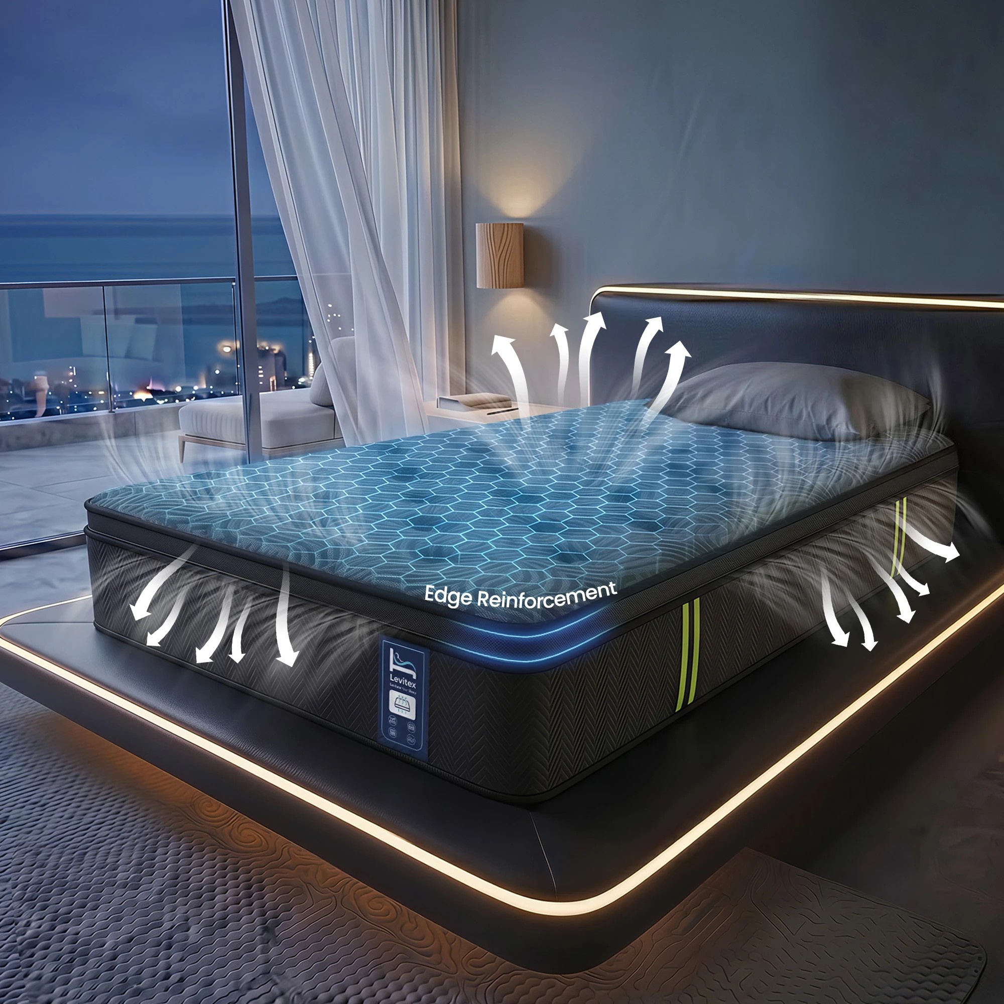 9 Levitex King Single Hybrid Mattress with 5-Zone Springs, Gel Foam, Reinforced Edge - King Single Bed - Black, 9 of 9