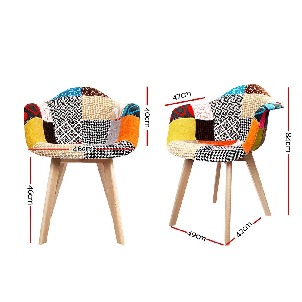 2 Artiss Dining Chairs Set of 2 Fabric Retro Replica DSW - Multi, 2 of 8