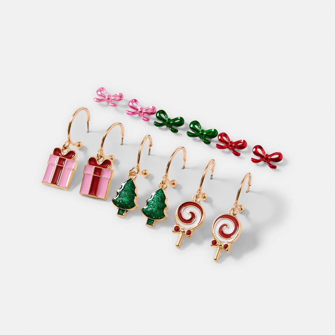2 6 Pack Christmas Bows Present Earrings - Gold Tone, 2 of 5