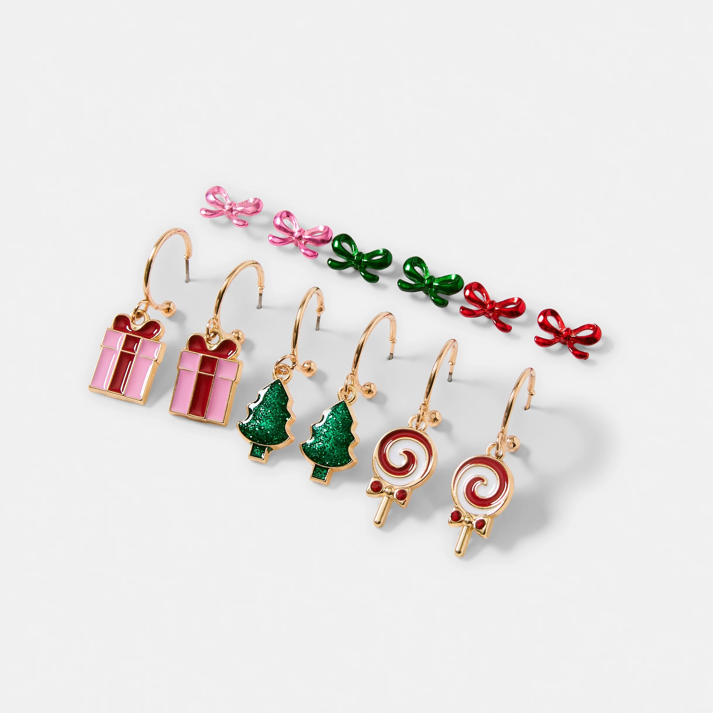 2 6 Pack Christmas Bows Present Earrings - Gold Tone, 2 of 5