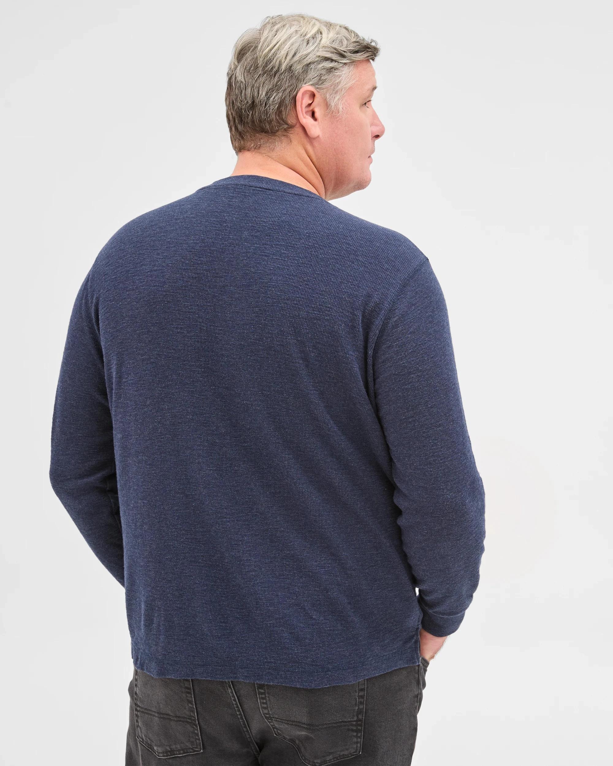 6 Target Man Plus Plus Size Australian Cotton Long Sleeve Waffle Henley T-Shirt NAVY MARLE, 6 of 6