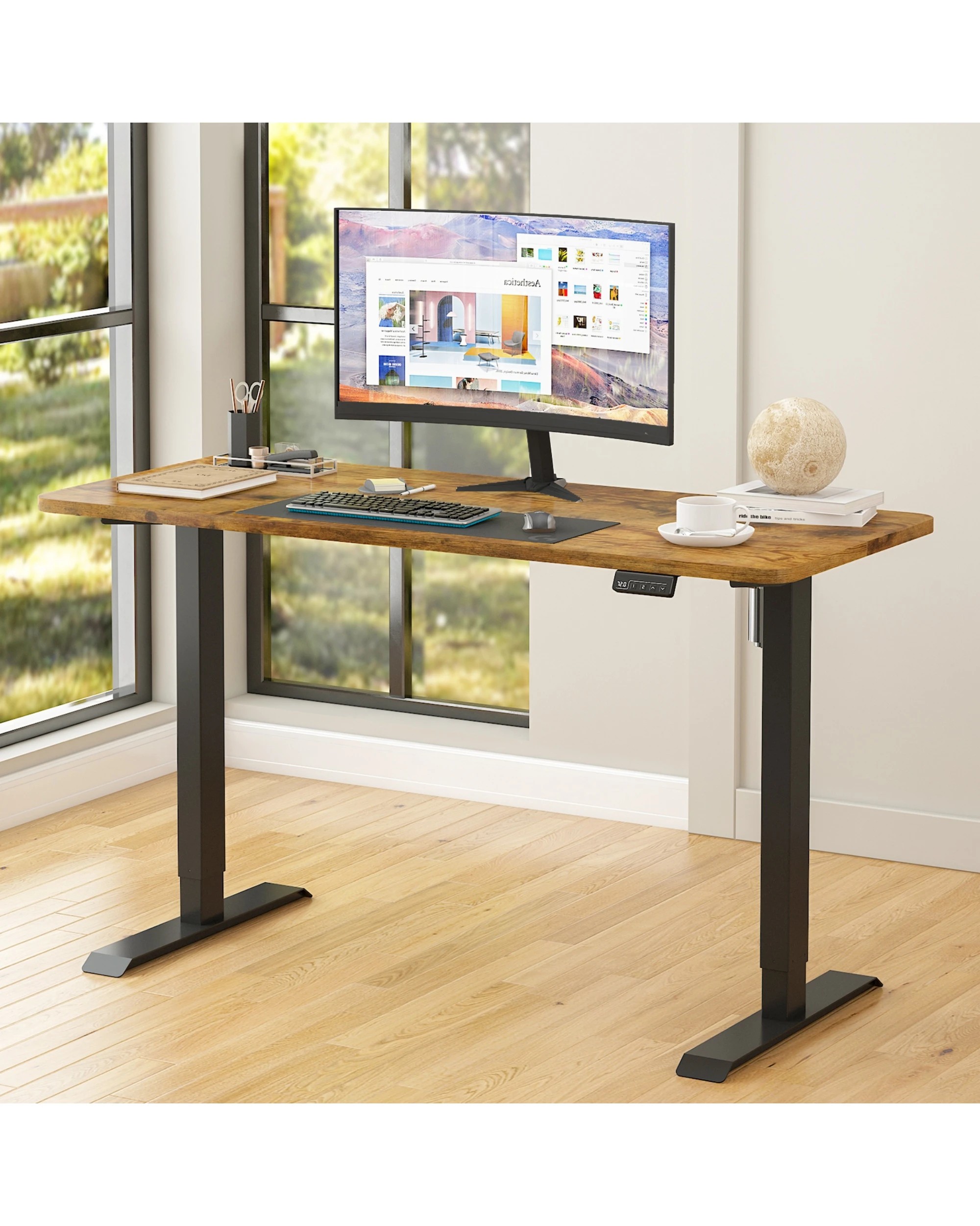 2 Advwin Standing Desk Electric Height Adjustable 120x60cm
 - Brown, 2 of 6