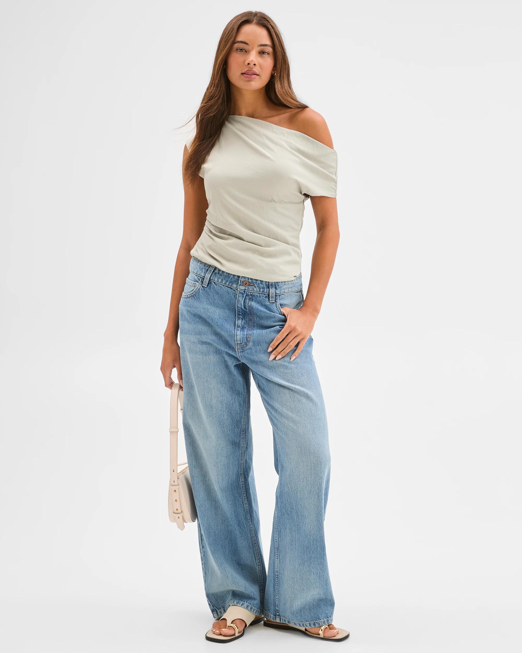 1 Lily Loves Denim Mid Rise Baggy Leg Jeans TYRA BLUE, 1 of 7