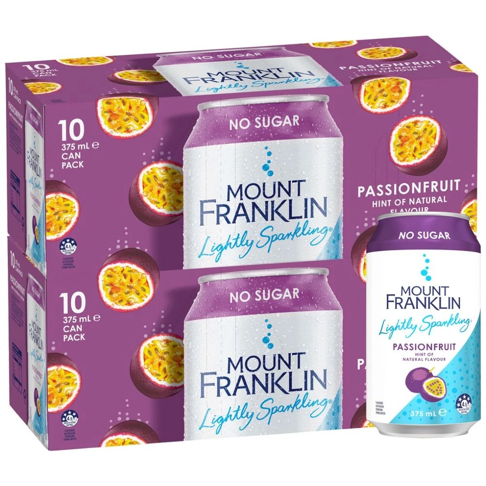 1 Mt Franklin Lightly Sparkling Passionfruit Cans 375mL 20 Pack, 1 of 5