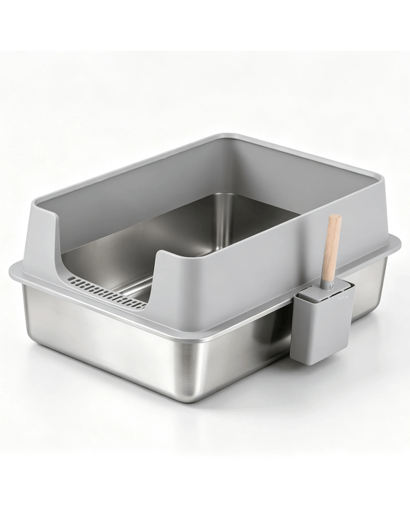 i.Pet XXL Cat Litter Box Stainless Steel Jumbo Semi-Enclosed Pet Kitty Toilet - Grey