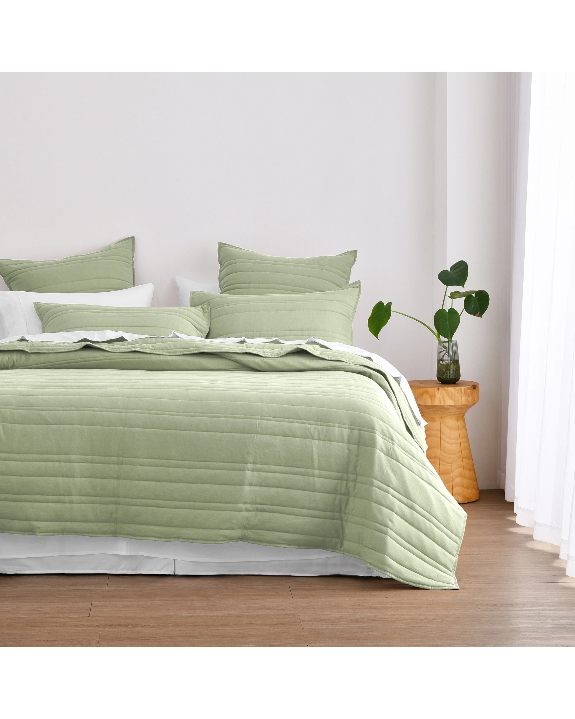 5 Dreamaker Superfine Washed Microfibre Stripe Quilted European Pillowcase Twin Pack - Sage Green, 5 of 6